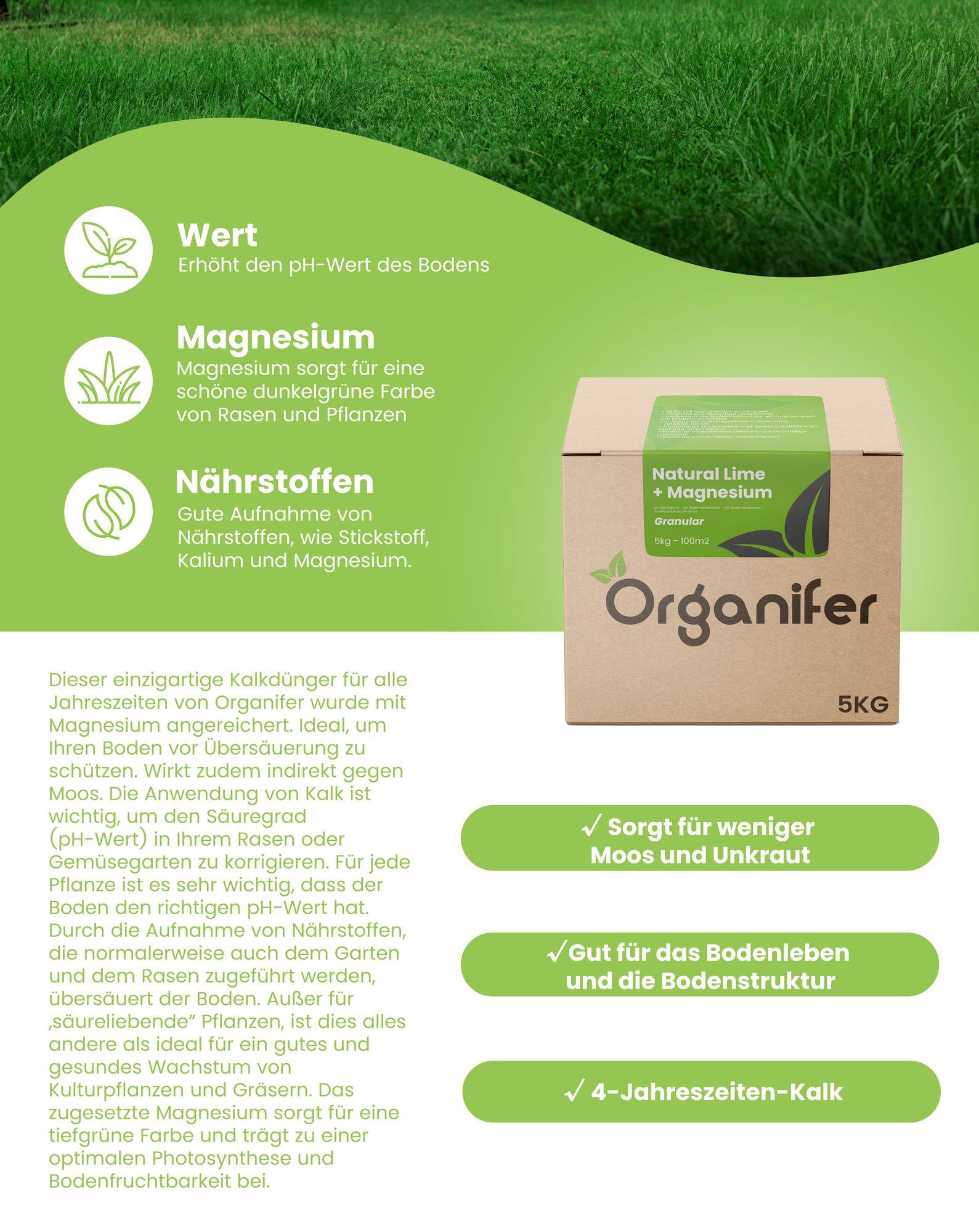 Kalkdnger mit Magnesium (20 kg - Fr 400 m2)- Organifer