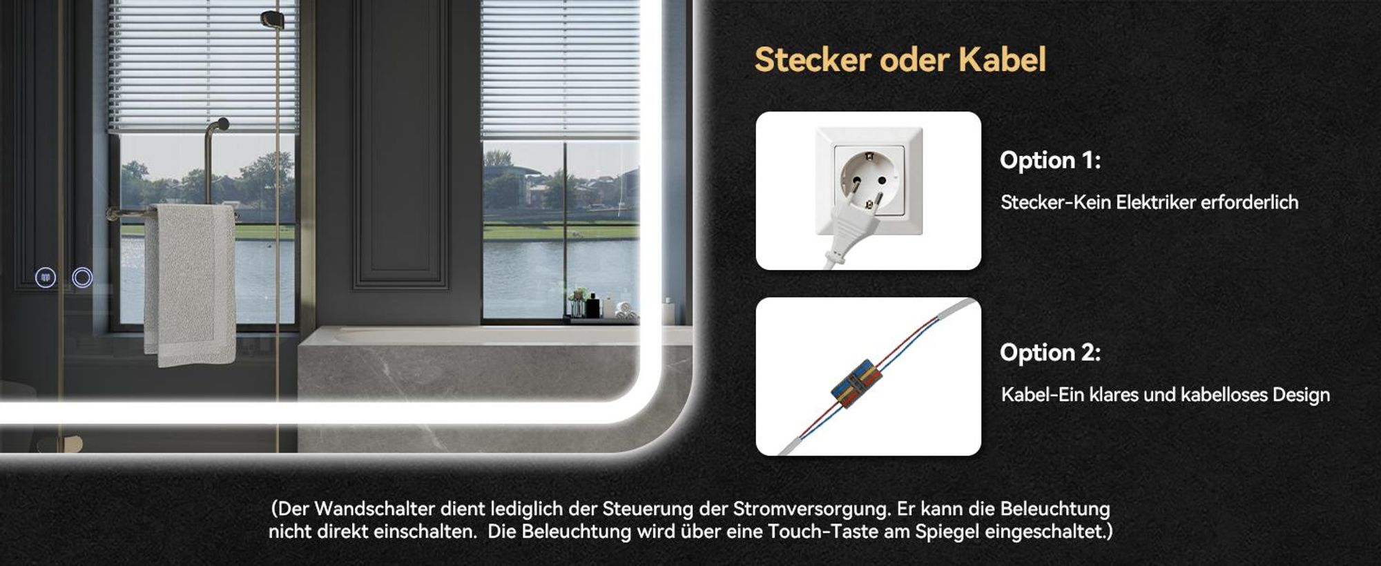 Puluomis Badspiegel 120x60 beschlagfrei mit 3 Farbe Beleuchtung, dimmbare Helligkeit, Badezimmerspiegel IP44 Spritzwassergeschützt, schwarze Rahmen