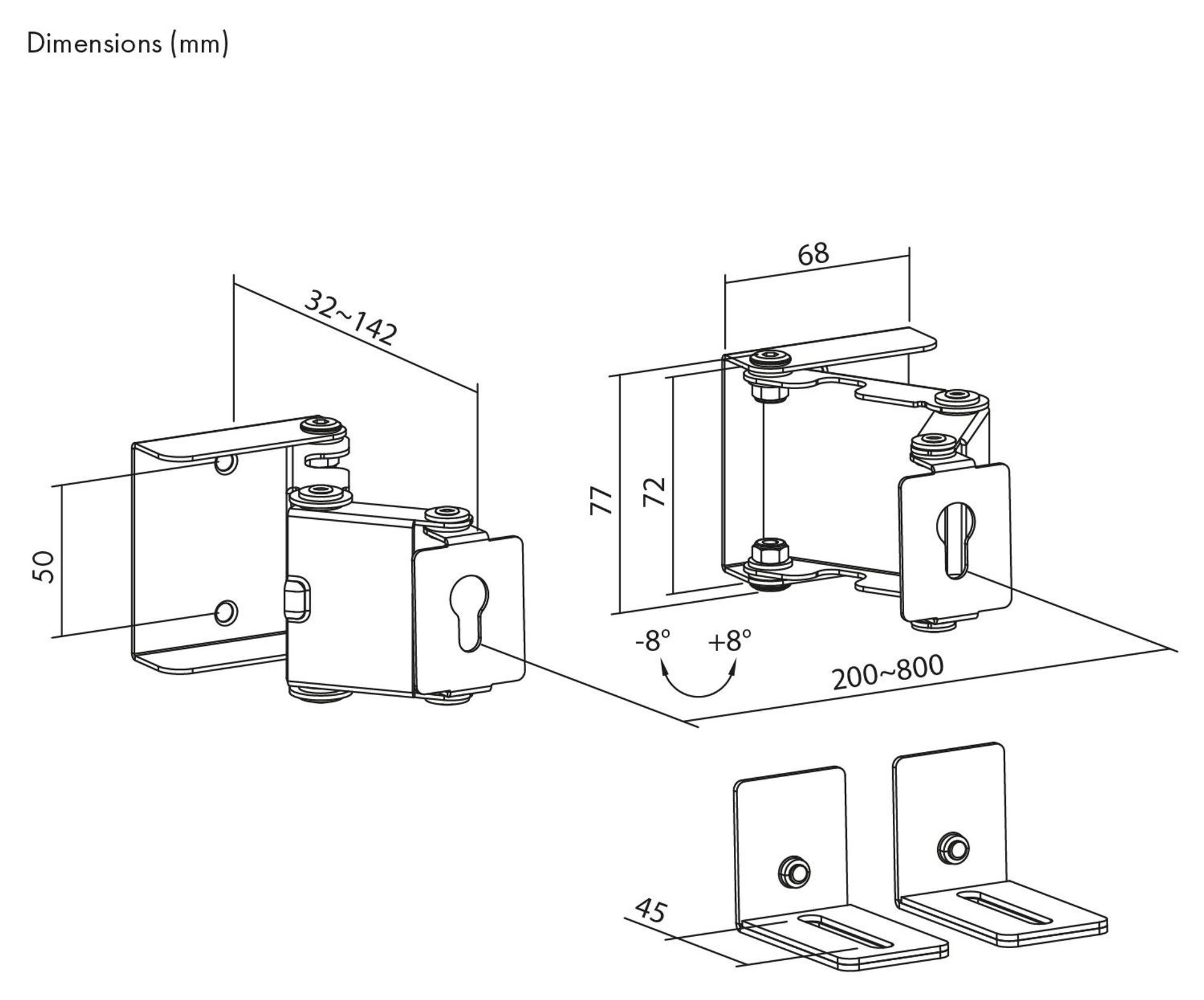 Wandhalterung für Maclean-Soundbar Neigungsverstellung +8° bis -8° max. Belastbarkeit 10 kg aus Stahl MC-177