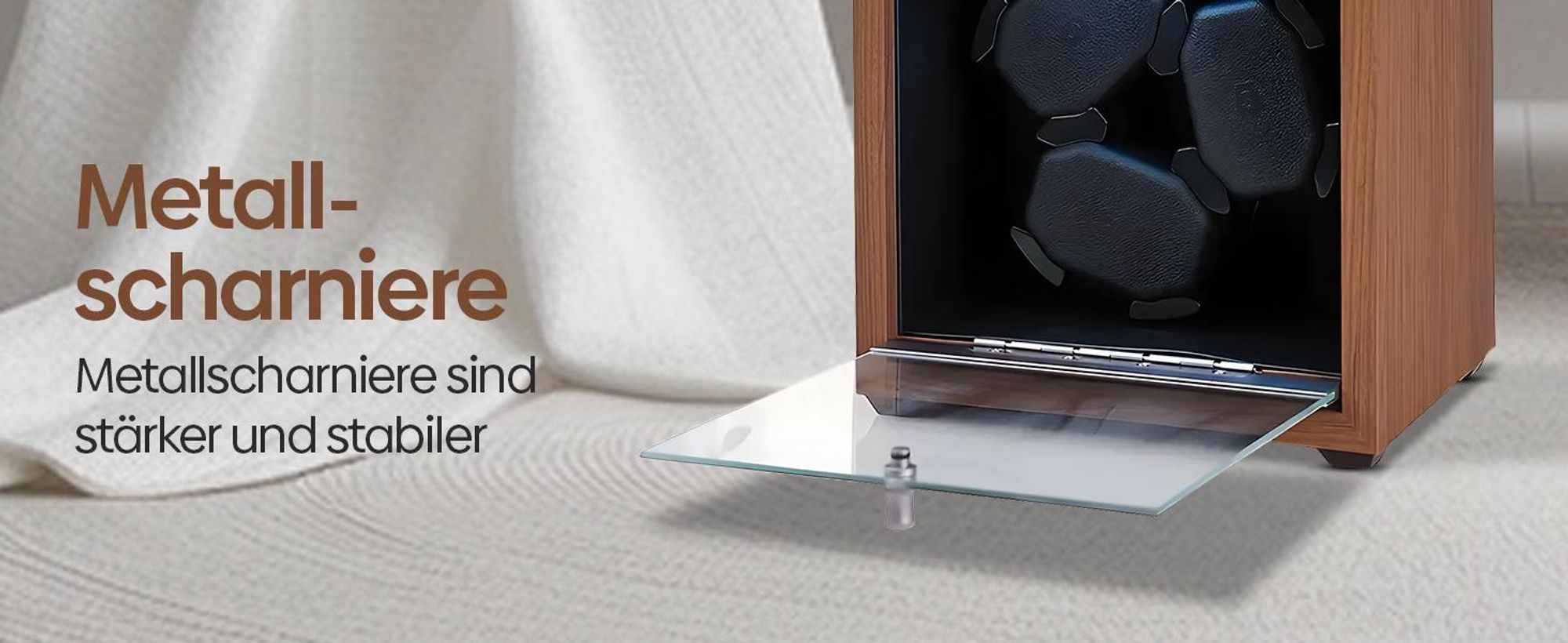 Olvy Uhrenbeweger für 3 Uhren, LED-Beleuchtung, Watchwinder Box Holz, Extrem Leiser Mabuchi Motor, Flexiblem Uhrenkissen, Watch Winder