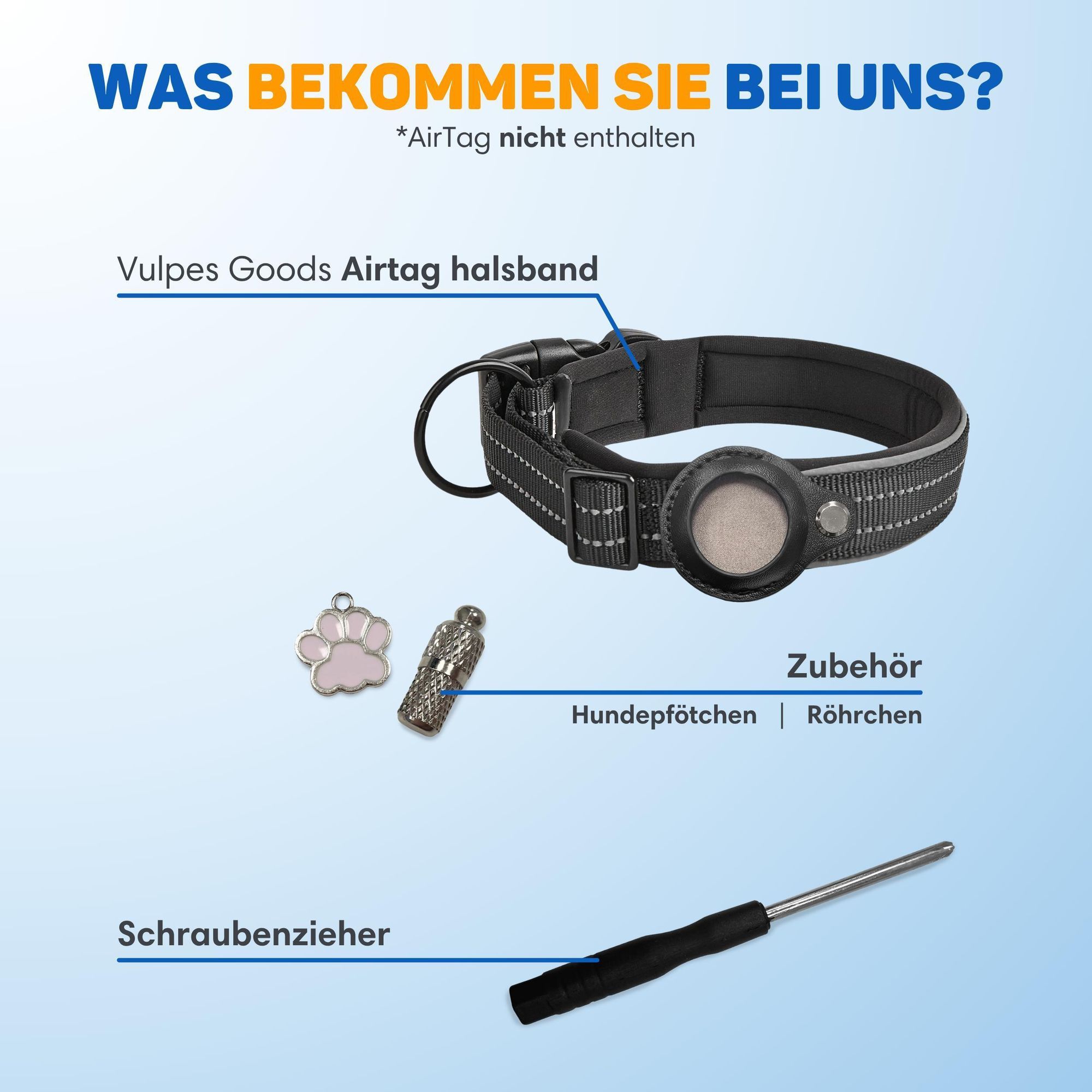 Vulpes Goods Hundehalsband, Apple Airtag Halsband für Hunde, Reflektierendes, Kratzerfest und wasserdicht, Mit 2 Zubehör, 30.5-36 CM, S