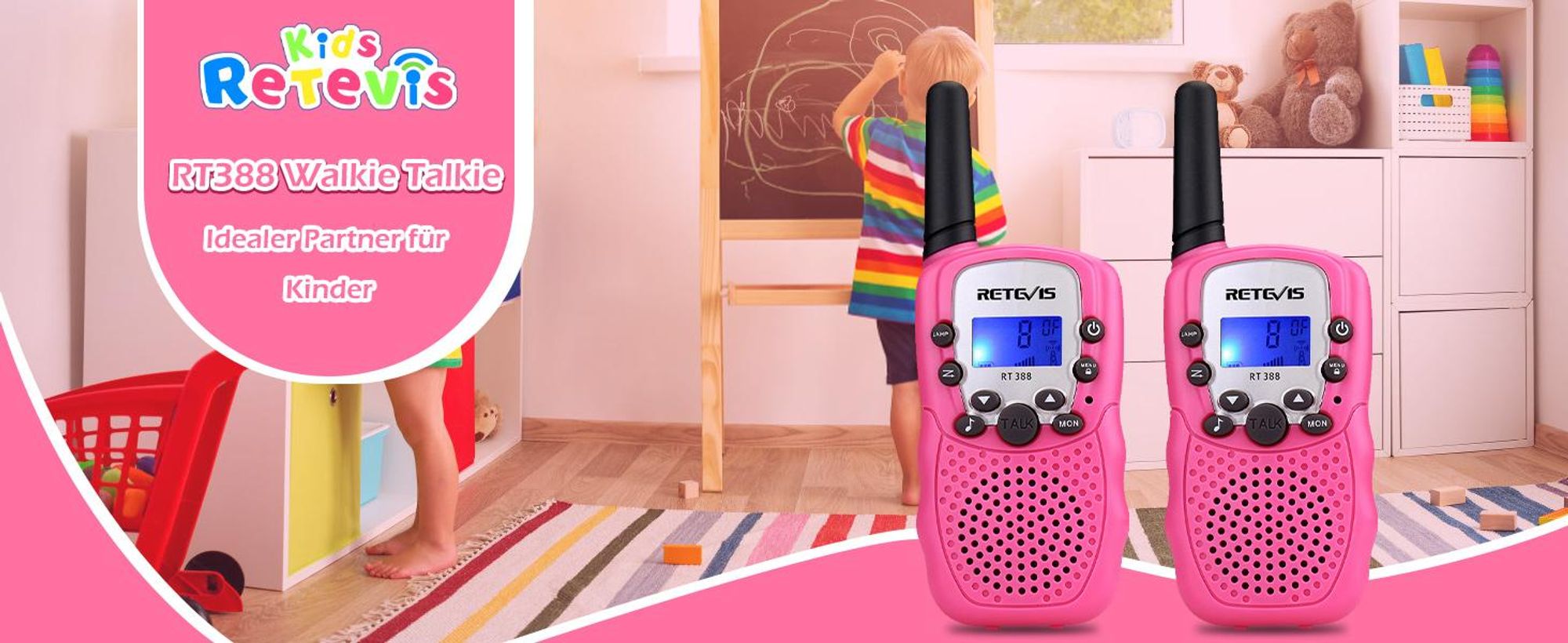 Retevis RT388 Walkie Talkie, Spielzeug ab 4-12 jahre mädchen jungen, 8 Kanal, 3KM, Taschenlampe, VOX,DCS/CTCSS, für Camping Spielen
