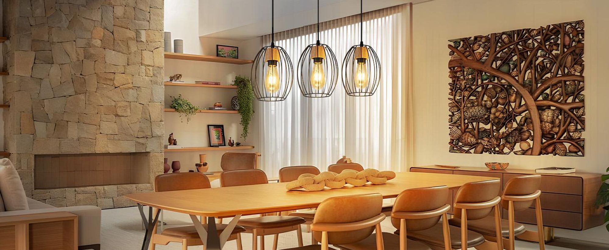 ZMH Hängelampe Vintage Pendelleuchte Esstisch - 3 flammig Esstischlampe Hängend Schwarz Hängeleuchte Metall & Holz E27 Retro Pendellampe für Wohnzimmer Schlafzimmer Küche (Ohne Leuchtmittel)