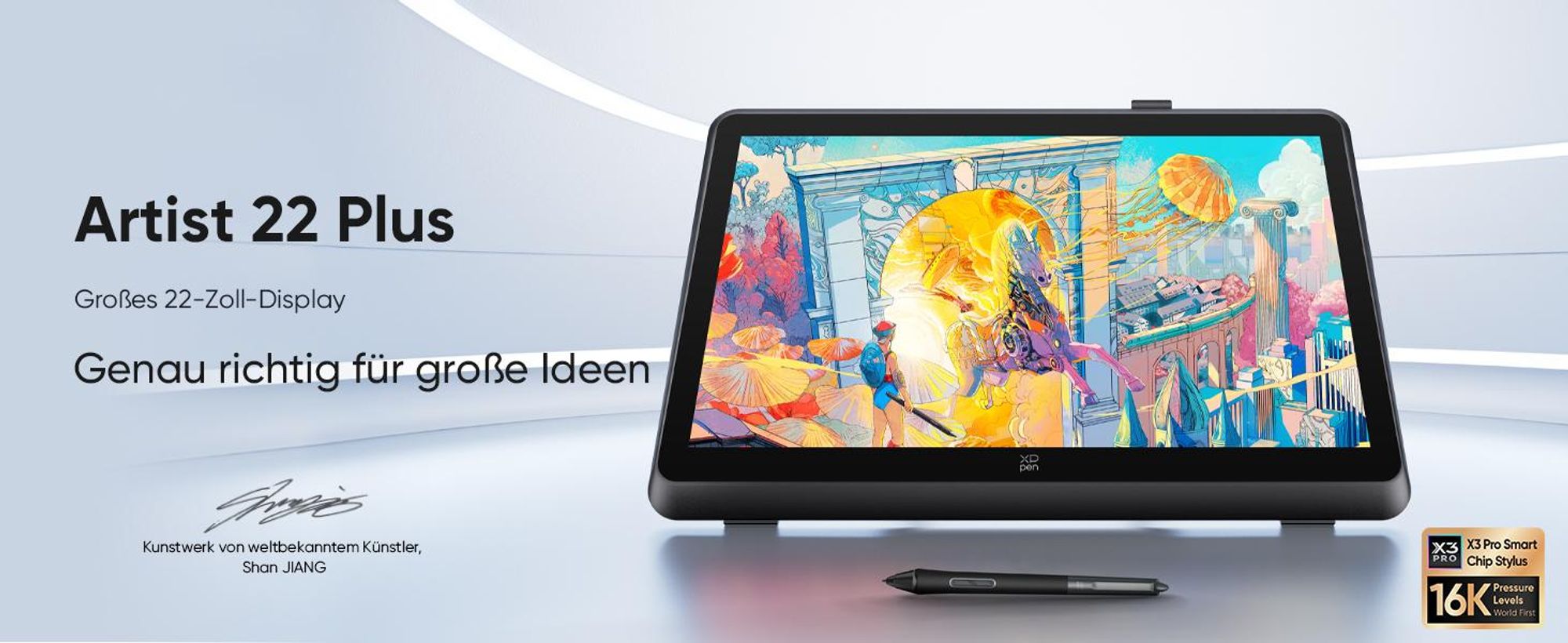 XPPen Artist 22 Plus Grafiktablett mit Display 21,5 Zoll Pen Display, X3 Pro Stift mit 16K Druckstufen, für Bild- und Videobearbeitung