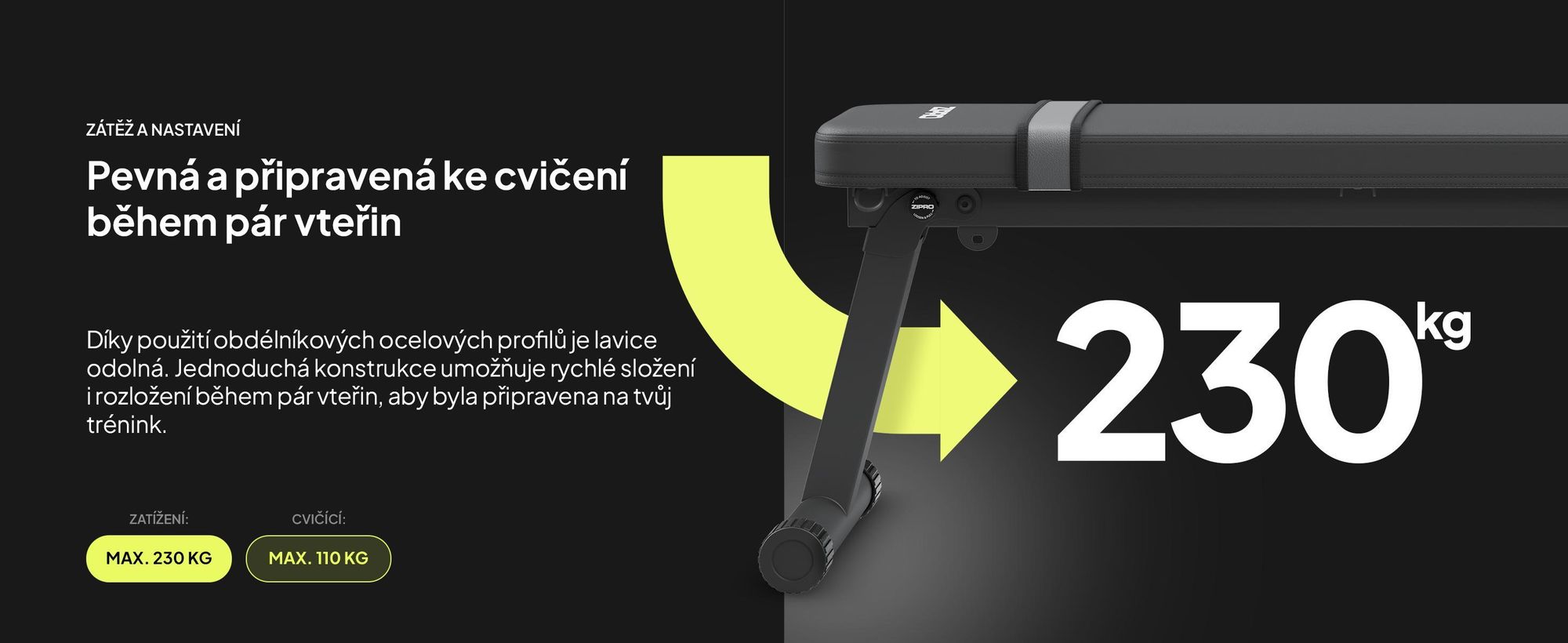 Zipro Hantelbank Flach Plank – skladací fitness lavica pre domáce použitie Ultrakompaktná s držadlom Nosnosť až 230 kg Tréningová lavica pre činky a hip