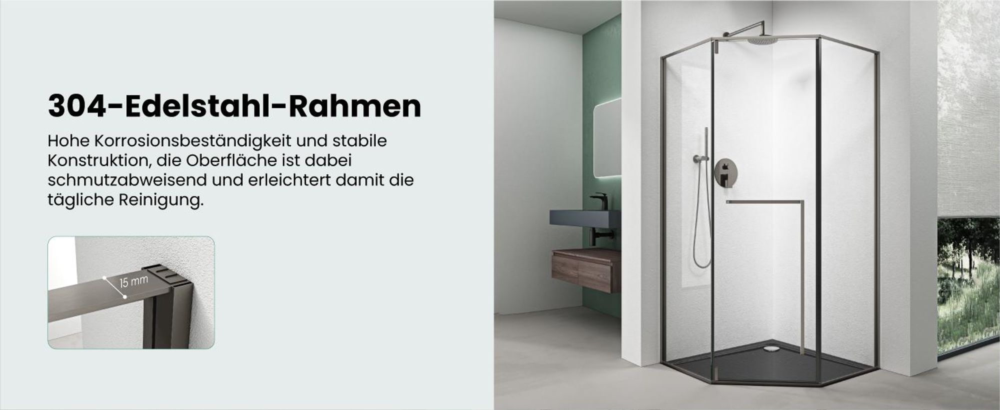 Mai & Mai Fünfeckdusche 90x90 cm mit Drehtür Duschkabine Eckdusche 8mm ESG-Sicherheitsglas Nano-Beschichtung Duschabtrennung Ravenna68K-Plus