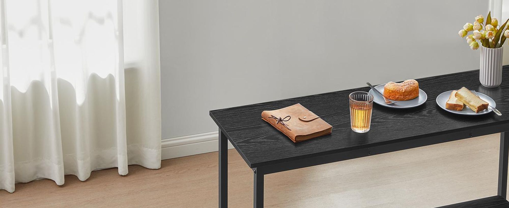 Bartisch mit Barhocker Set, Essgruppe, Stehtisch mit 2 Stühlen, Stahlgestell, Industrie-Design, ebenholzschwarz-tintenschwarz