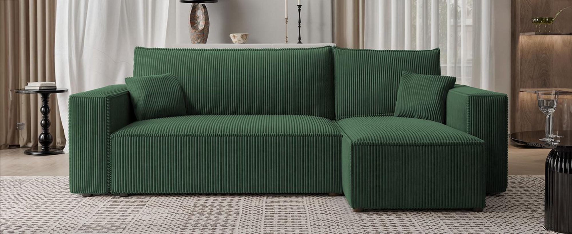Idohome - PARIS L Ecksofa mit Schlaffunktion und Bettkasten 244x145 cm – universell  – Modernes Schlafsofa & Couchgarnitur Farbe: Grün Poso 14