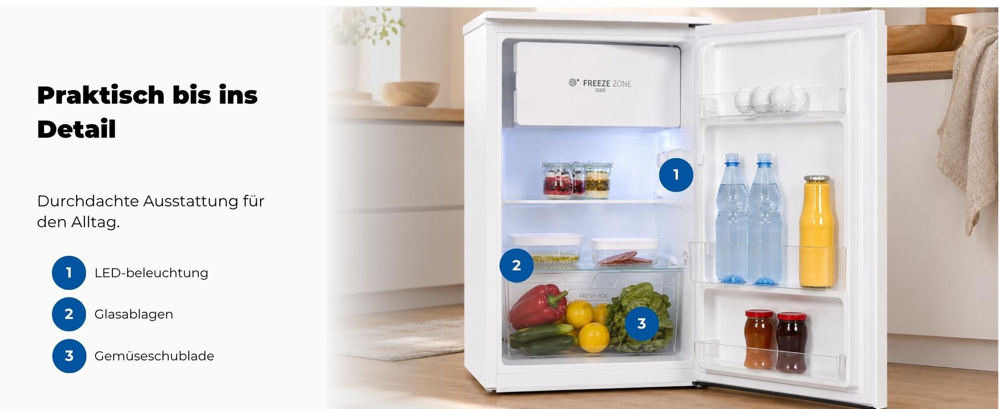 Exquisit Kühlschrank, KS5117-3-010E weiss, Kühlschrank mit Gefrierfach, Freistehend,  3-Sterne-Gefrieren, Türanschlag wechselbar, Temperaturregelung