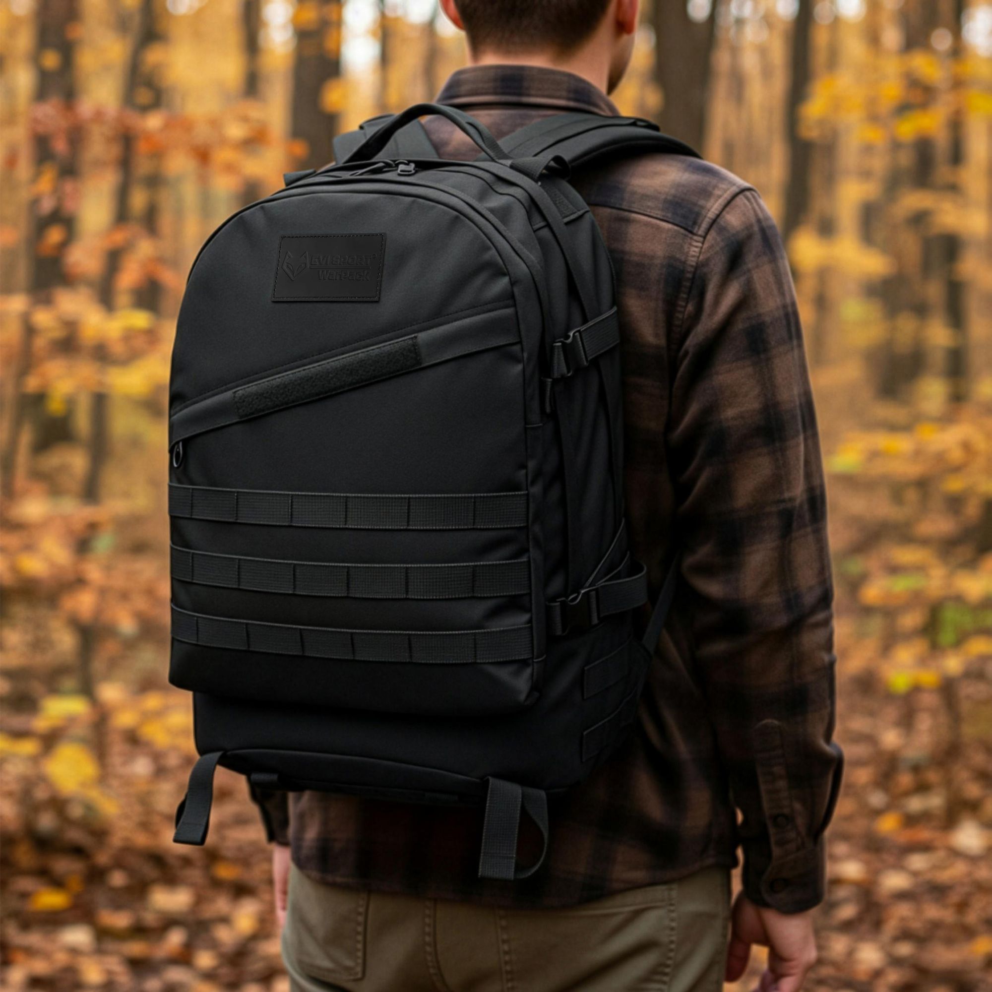 Taktischer Militär Rucksack 20-40L, Outdoor Trekkingrucksack Schwarz, Kompakt & Robust für Wandern, ASG & Sport, EVI SPORT Warpack Black