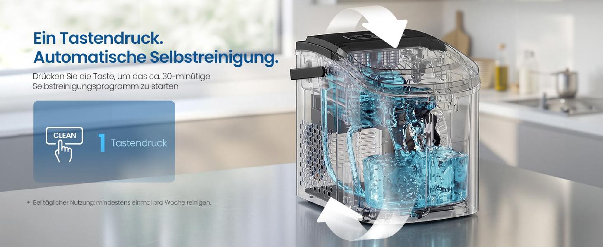 SONGMICS Eiswürfelbereiter tragbar, Eiswürfelmaschine mit Selbstreinigung, 2 Würfelgrößen, für Küche, Camping, Party, silbern