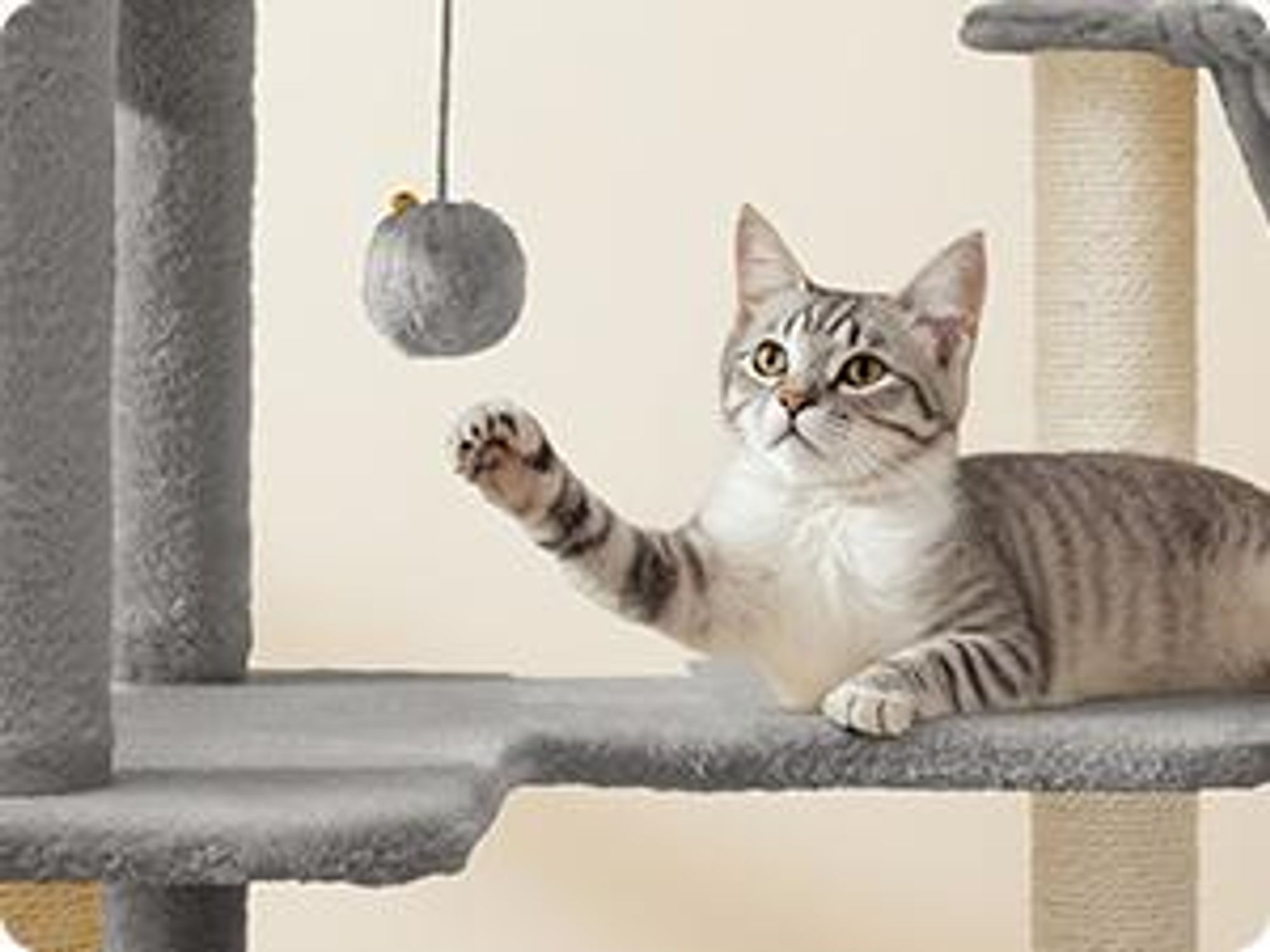 FEANDREA Kratzbaum für Raumecke, Katzenbaum, mit großer Kuschelhöhle, großen Plattformen, mehr Stabilität Taubengrau