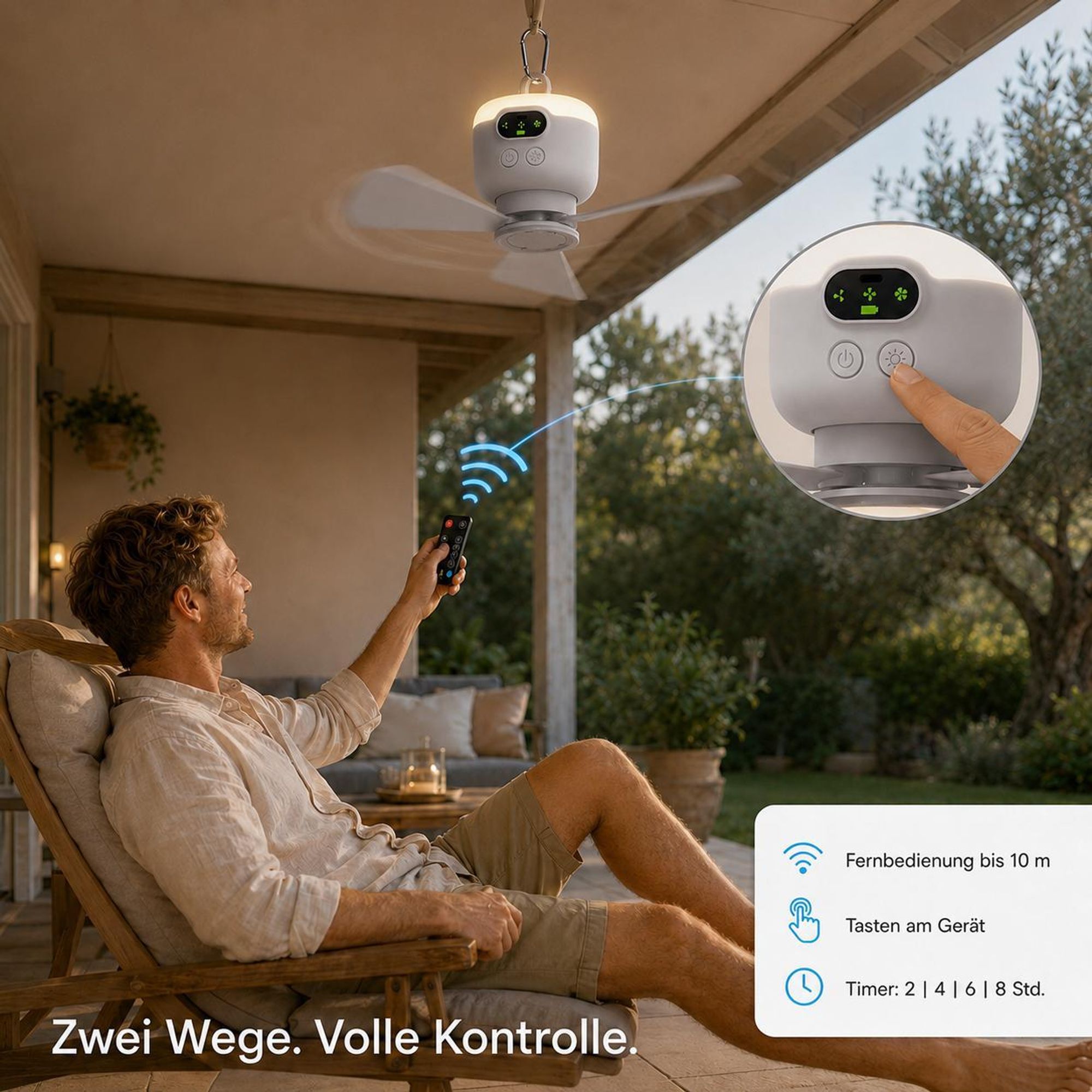 USB Ventilator mit Licht 8000mAh Akku Ventilator Hängender Fernbedienung Timer 4 Stufen Tragbare Camping Ventilator für Pavillon Wohnmobil Garten Zelt