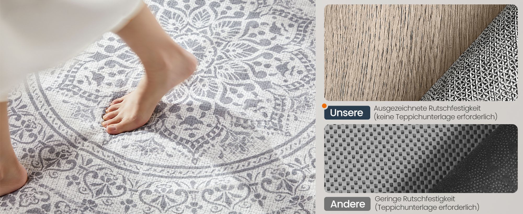 SONGMICS HOME Teppich rund, 120 cm d, Wohnzimmerteppich, rutschfester Teppich, flauschig, Dekoration, für Wohnzimmer, Schlafzimmer, maschinenwaschbar