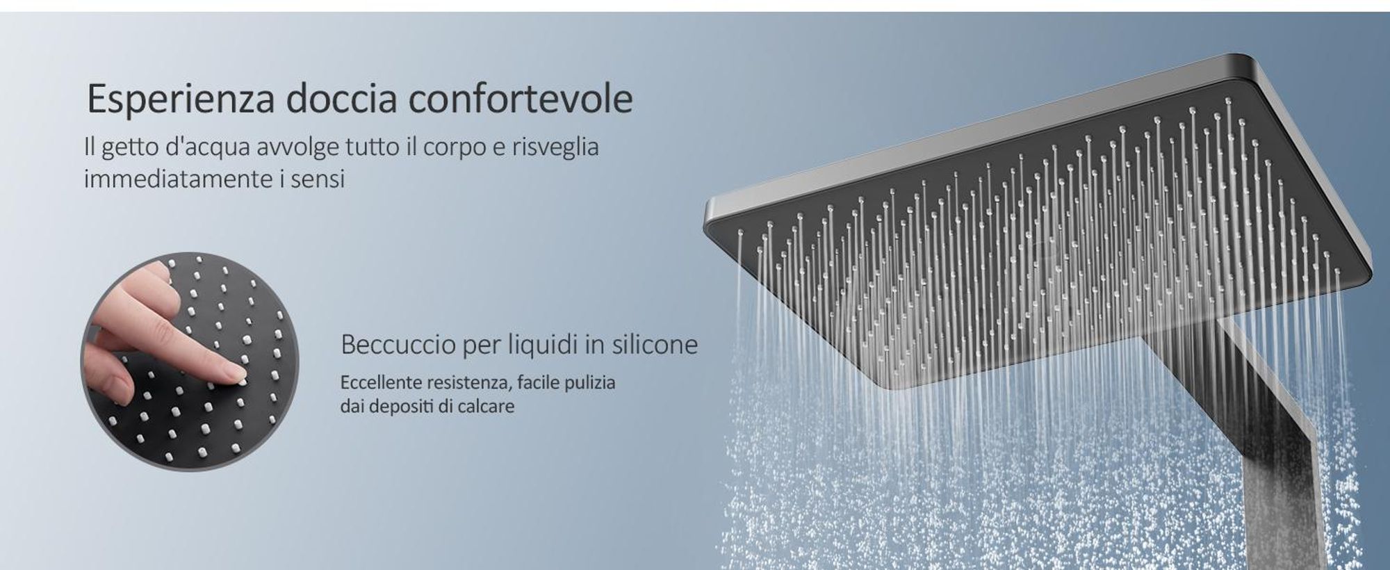Sistema doccia EMKE Set doccia con termostato, ripiano in vetro extra-largo da 710 mm, doccia a pioggia, rubinetteria per vasca e doccia nero opaco