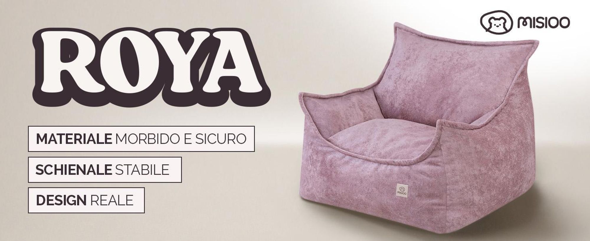 Poltrona per bambini MISIOO Roya Chenille – Poltrona per la cameretta dei bambini, morbido pouf per bambini, divano a sacco da pavimento, cernila di alta qualità, 80x73x58 cm