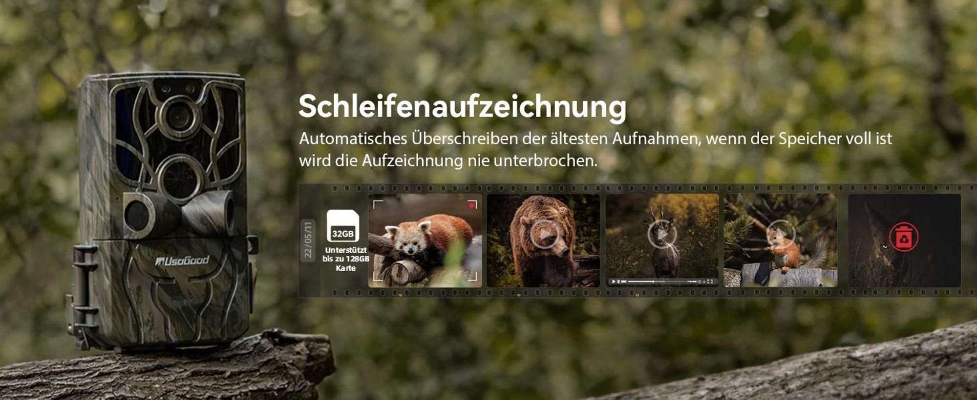 Usogood Wildkamera mit Handyübertragung APP, 4K 48MP WLAN Bluetooth wildtierkamera mit Bewegungsmelder Nachtsicht, 32GB