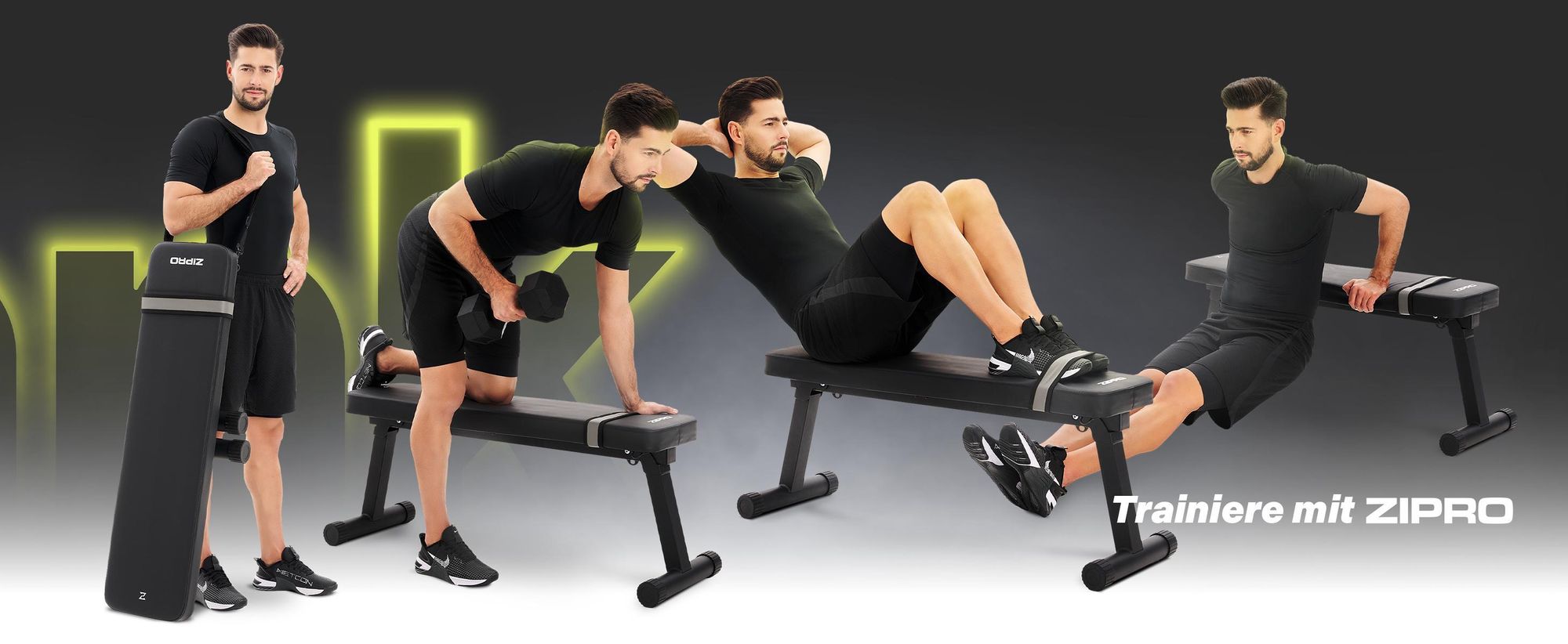 Zipro Hantelbank Flach Plank – Klappbare Fitnessbank für Zuhause Ultra-Kompakt mit Tragegriff Bis 230kg Belastbar Trainingsbank für Kurzhanteln & Hip