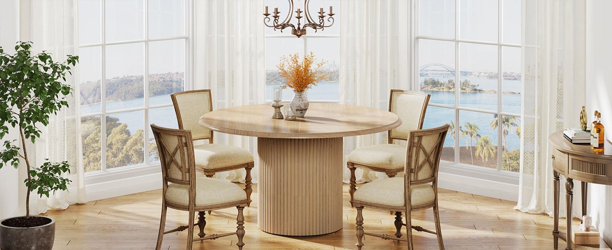 Tribesigns Tavolo da pranzo rotondo per 4 persone, tavolo da pranzo da 120 cm con base in metallo, tavoli da pranzo rotondi moderni, tavolo da cucina per sala da pranzo, soggiorno