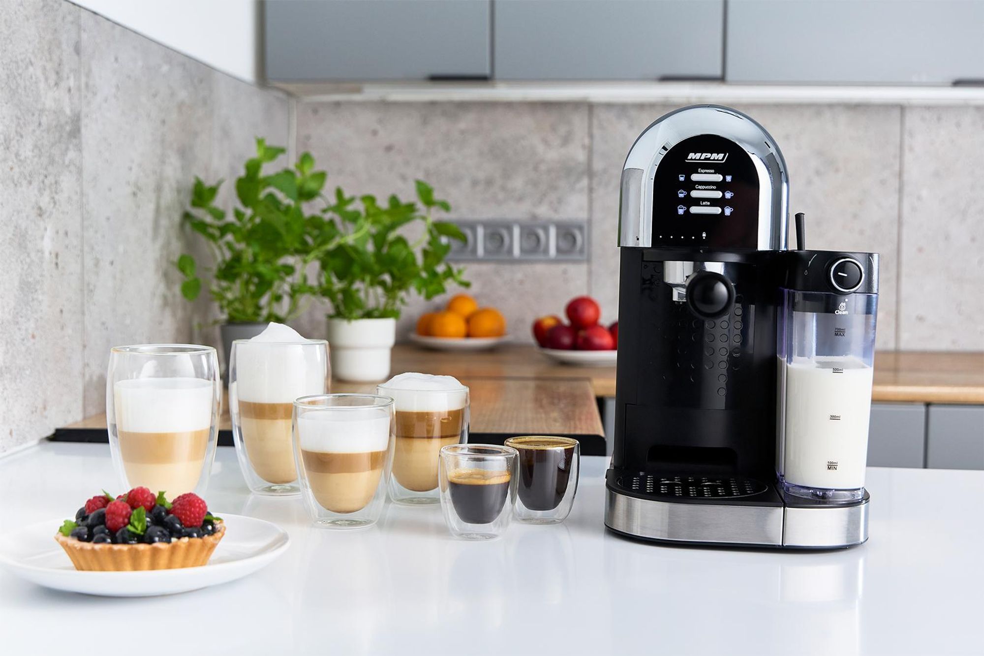 MPM Siebträgermaschine 15 Bar Espresso Kaffeemaschine Cappuccino Latte Thermoblock Milchsystem Milchaufschäumer 1100W MKW-14M