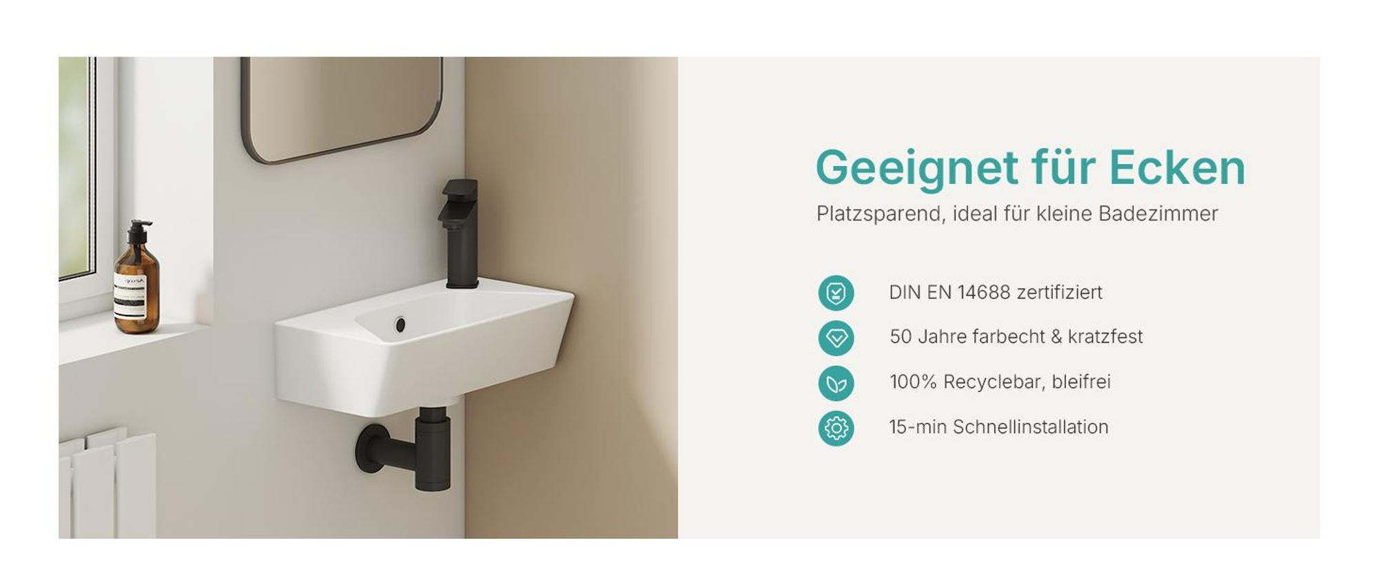 EMKE Wandwaschbecken Keramik Rechteckig 400x225mm Weiß Glänzend Modernes Hänge Waschbecken mit Armaturloch & Überlauf für Gäste-WC & kleines Bad