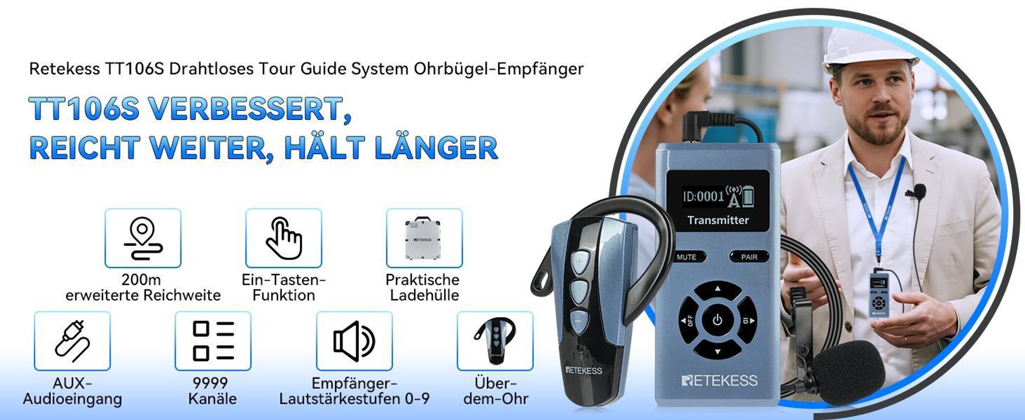 Retekess TT106S Tour Guide System, Audio System, Lange Lebensdauer, 200 m, One-Touch-Steuerung, Großtasten-Design, für Konferenzen, Reisen