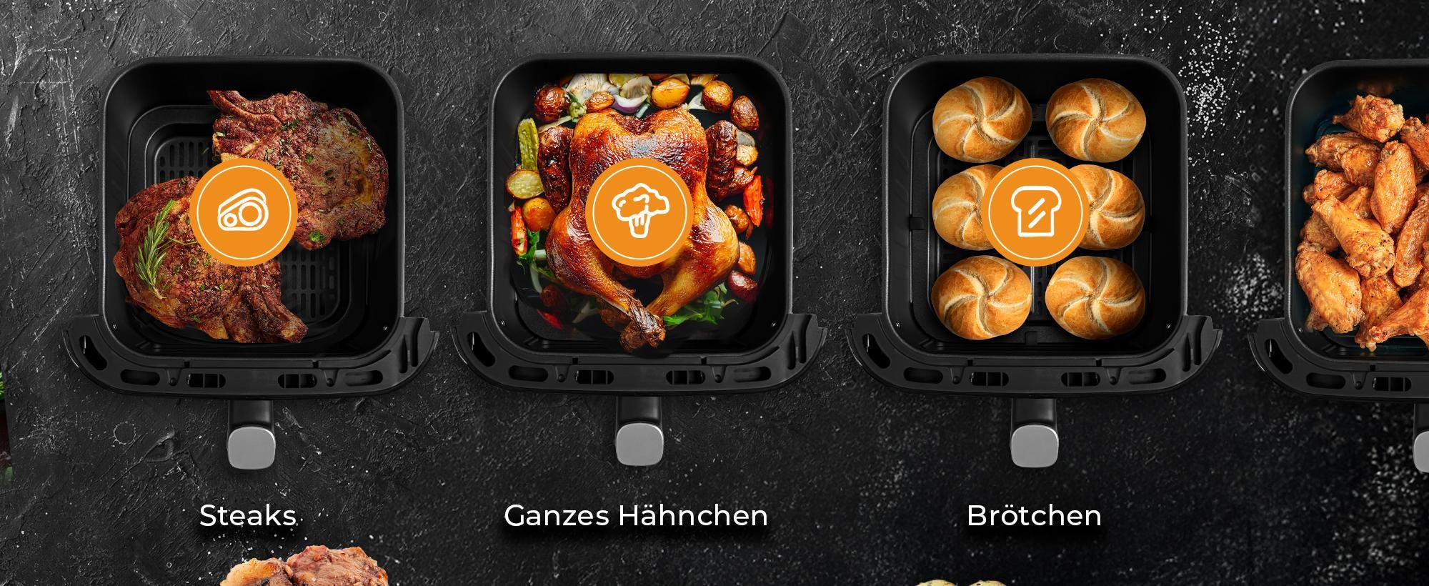 Balter Heißluftfritteuse XXL 6,5L mit Sichtfenster, 1700W, Airfryer, ohne Öl, 12 Programme, Touch-Bedienung, 100 Rezepte, Edelstahl, Schwarz
