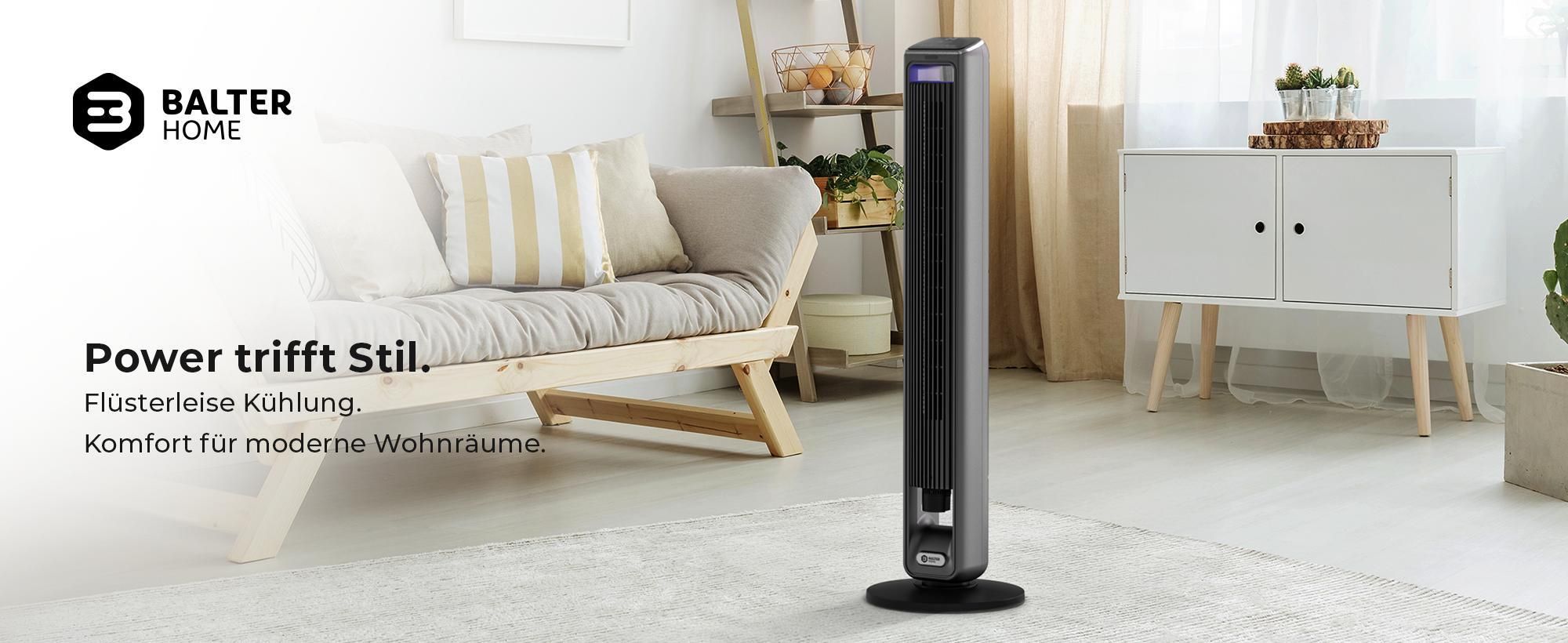 Balter Turmventilator mit Fernbedienung, Standventilator, Oszillation, 50W, 3 Geschwindigkeiten, 3 Modi, Timer bis 15 Std, Mobiler Luftkühler, leise