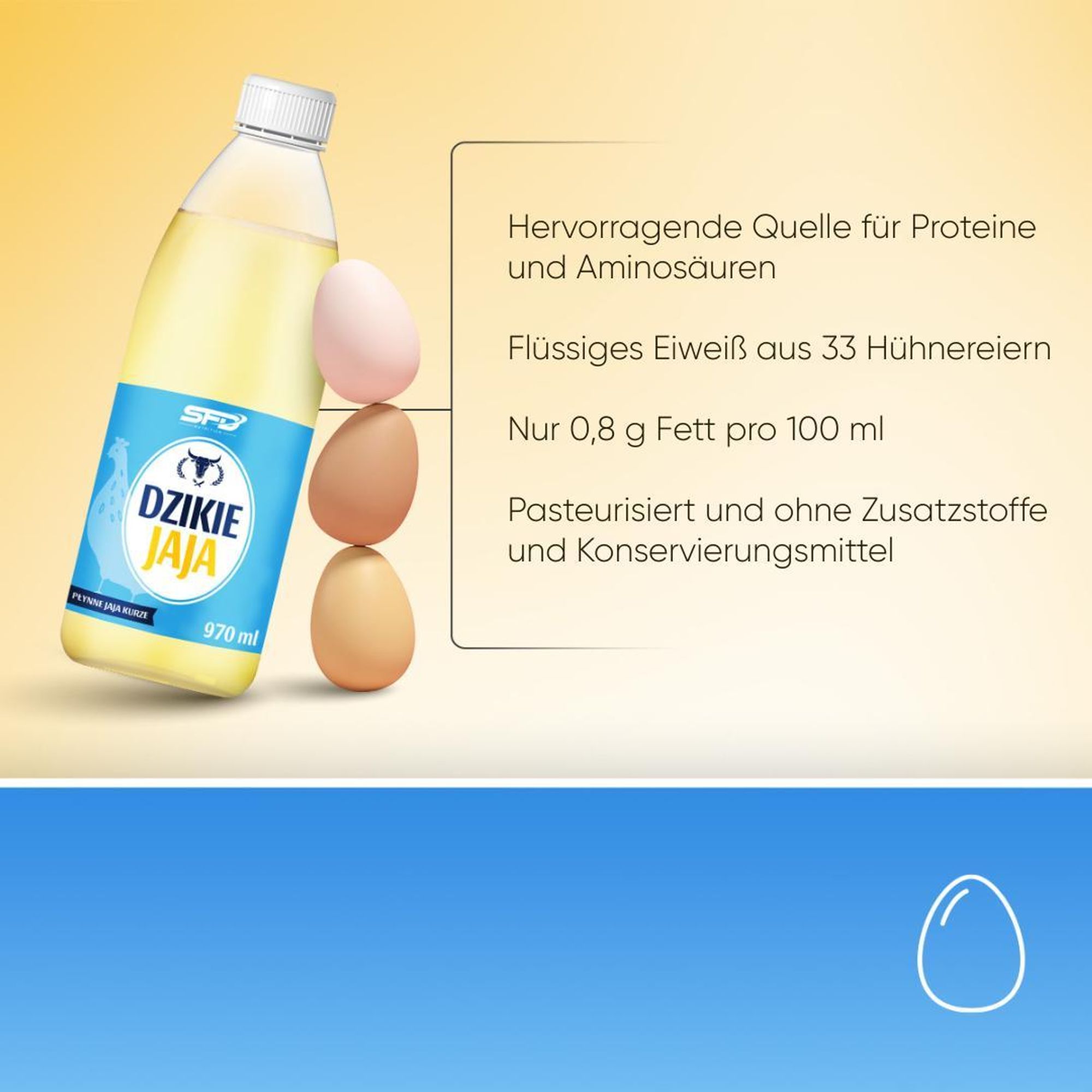 SFD WILD-EIER 970ml Flüssiges eiweiß Eiklar-flüssig Natürlich Hochwertiges Hühnereiweiß