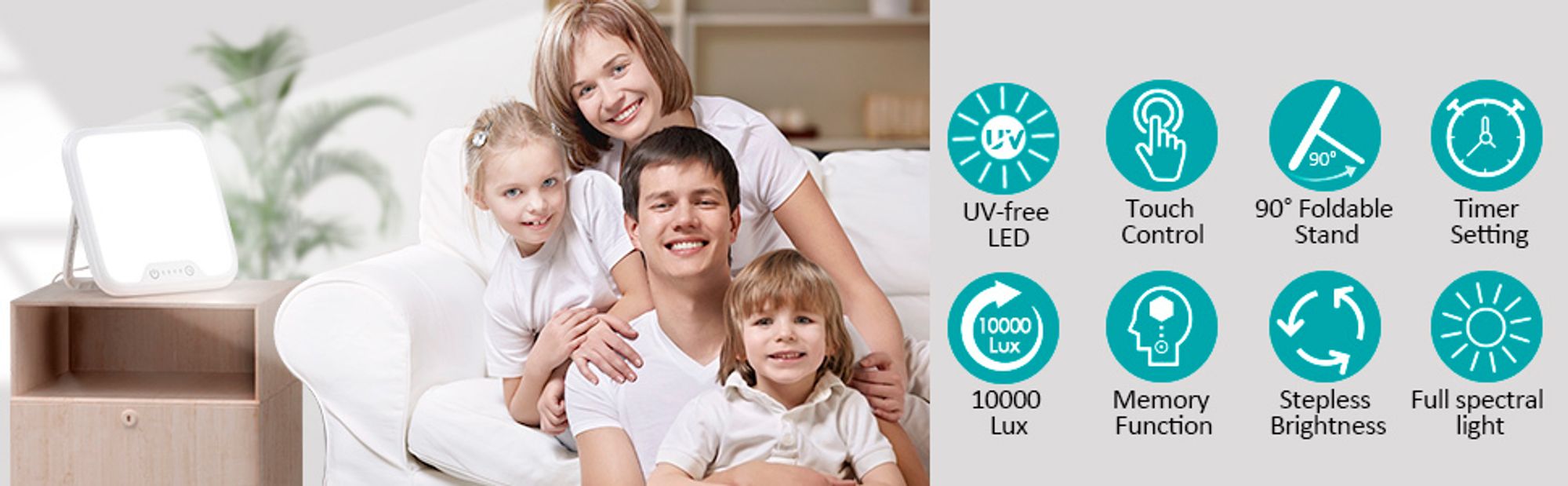 Tageslichtlampe, 10000 Lux lampe mit Memory Funktion, 4 Timer, UV-Frei Sonnenlicht Lampe mit Touch-Steuerung, Stufenlosem Dimmen, Faltbar Halterung