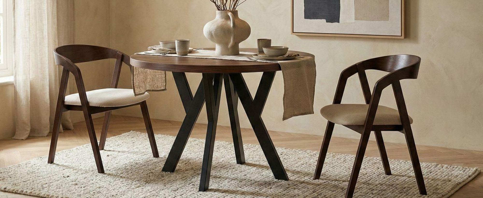 Runder Ausziehbarer Tisch für Esszimmer, PERO, Loft-Stil, Skandinavische, Durchmesser: 110 / 160 cm, Farbe: Franklin Nuss / Schwarz