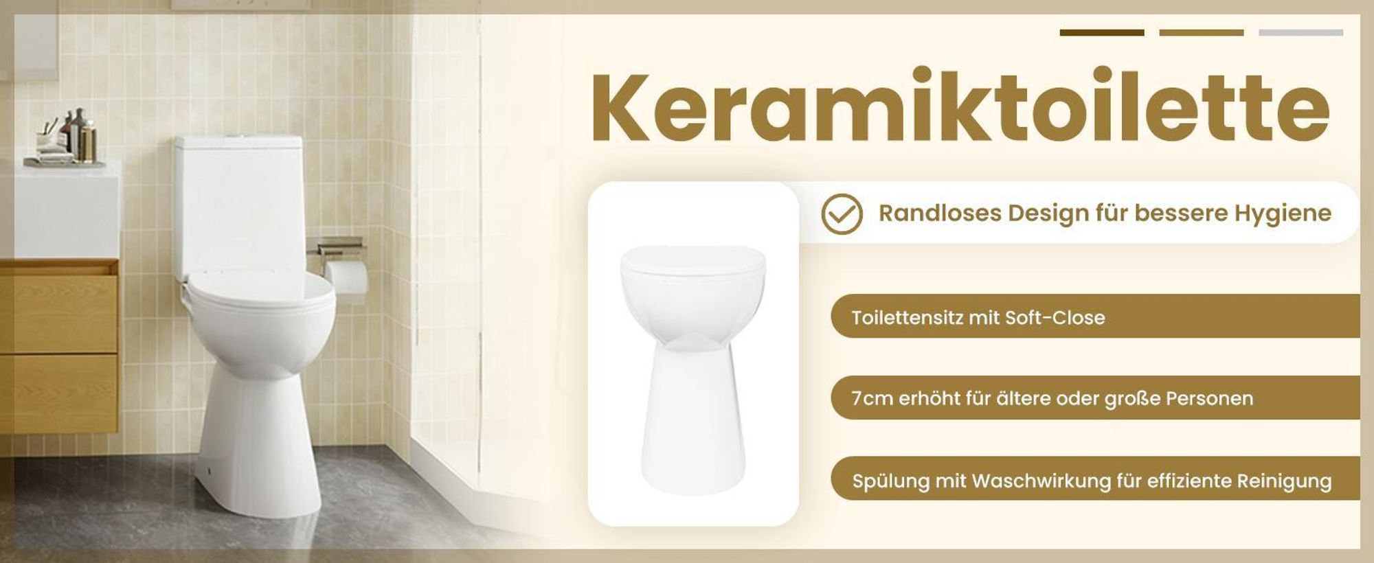 vidaXL Randloses WC 7 cm Extra Höhe Soft-Close Keramik Weiß