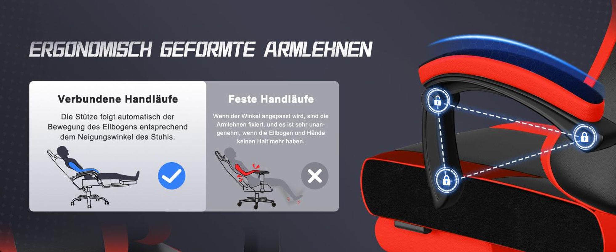 Aiibot Gaming Stuhl, Ergonomischer Gaming Sessel,Schreibtischstuhl,Gamingstuhl mit Fußstütze,Gaming stuhl 150 kg,verstellbare Rückenlehne,Schwarz/Rot