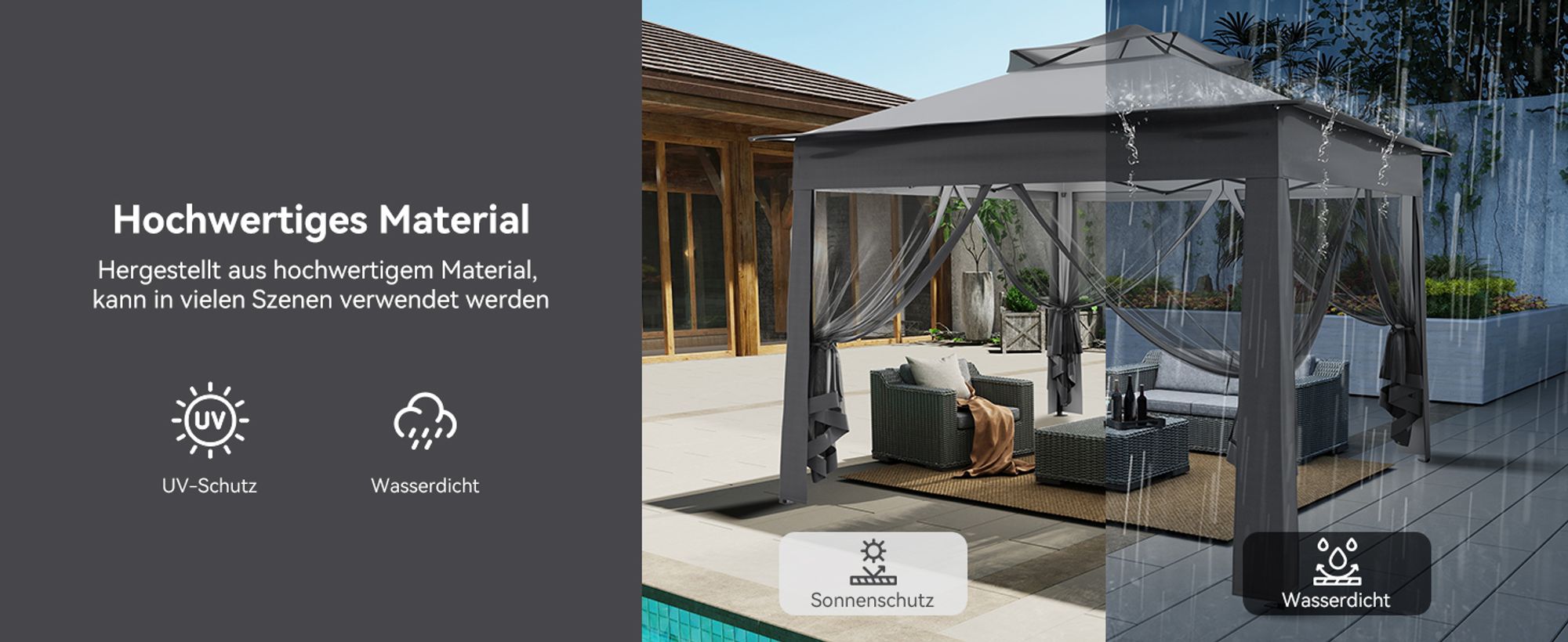 Puluomis Faltpavillon Gartenpavillon Pop Up 2.7 x 2.7m Pavillon Faltbar Pavillons & Partyzelte Wasserdicht Gartenzelt, UV-Schutz 50+ Grau