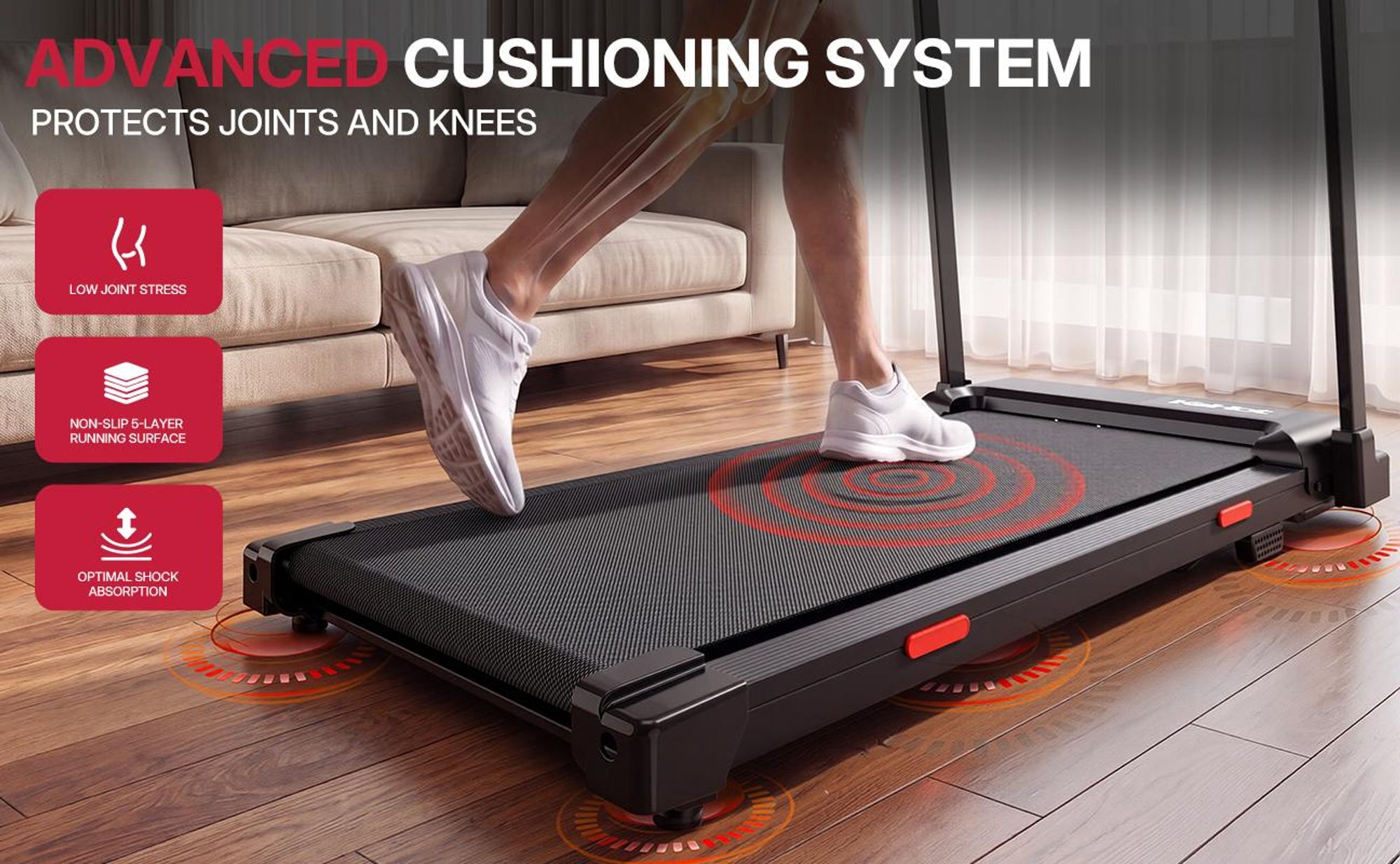 Kehot Walking Pad Laufband mit Handlauf, bürstenloser Motor, 1–10 km/h, LCD Display, 12 Programme, klappbar für Zuhause & Büro
