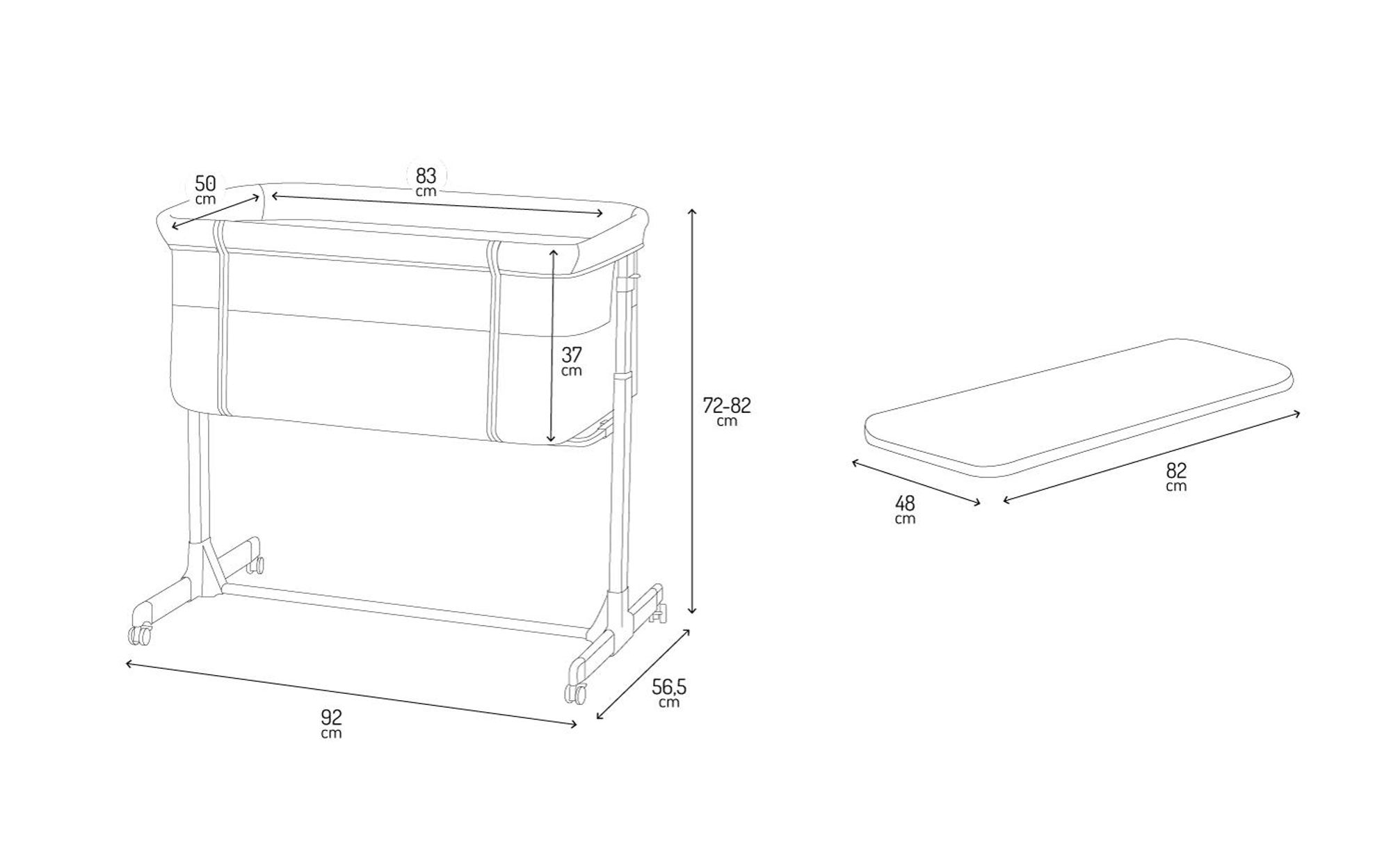 MoMi REVO – 2-in-1 Beistellbett & Babybett, höhenverstellbar mit Neigungsverstellung, inkl. Matratze, Spielzeug & Moskitonetz – Dunkelgrau