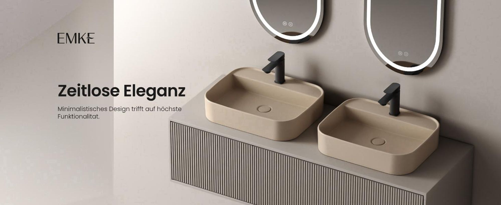 EMKE Keramik Waschtisch–Quadratisches Becken in modernem mattem Beige inkl. vorgebohrter Wasserhahnmontage ideal für Wand- & Aufsatzmontage 50x40x11cm