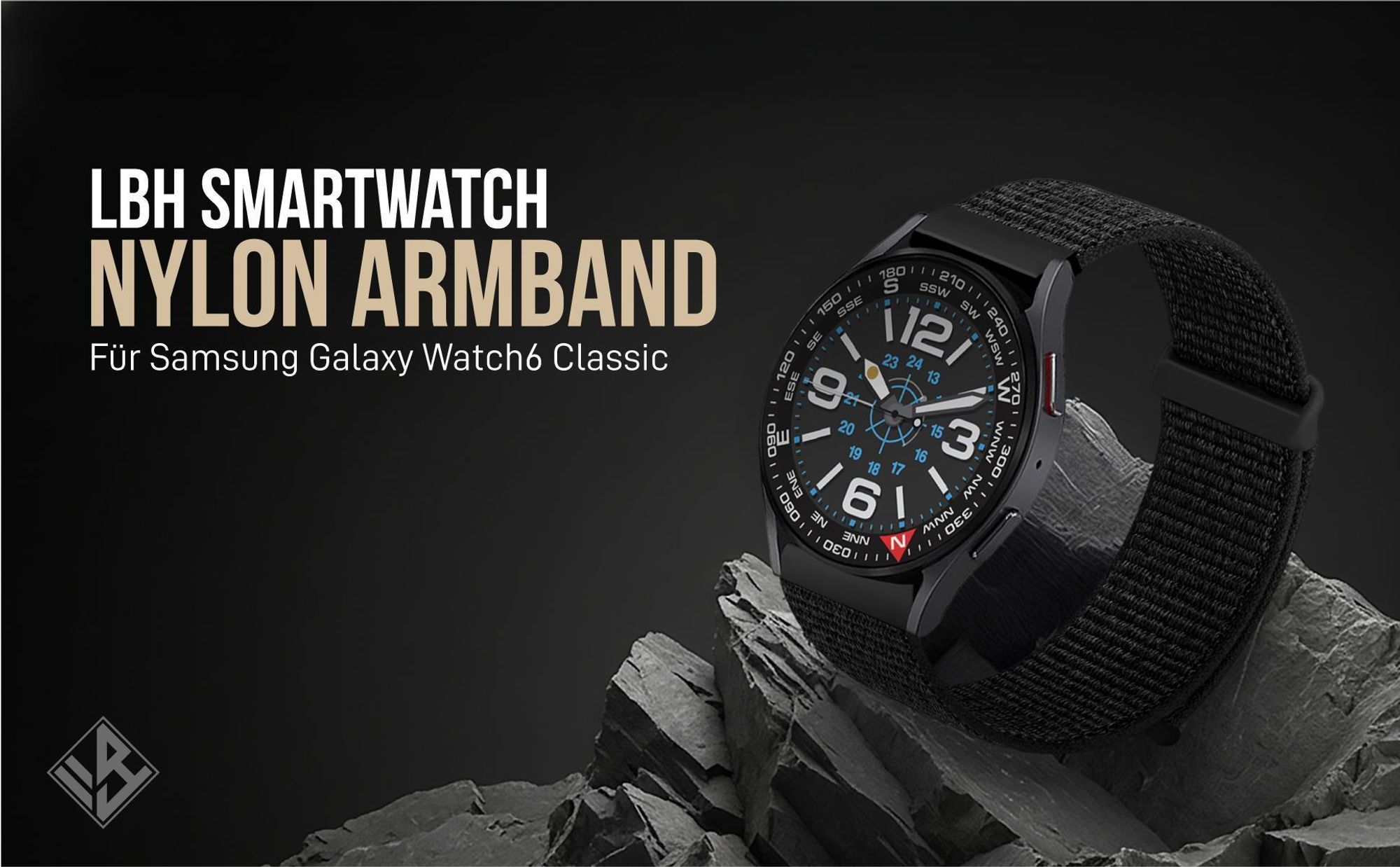 Schwarzes Armband für Samsung Galaxy Watch6 Classic 47mm mit Klettverschluss