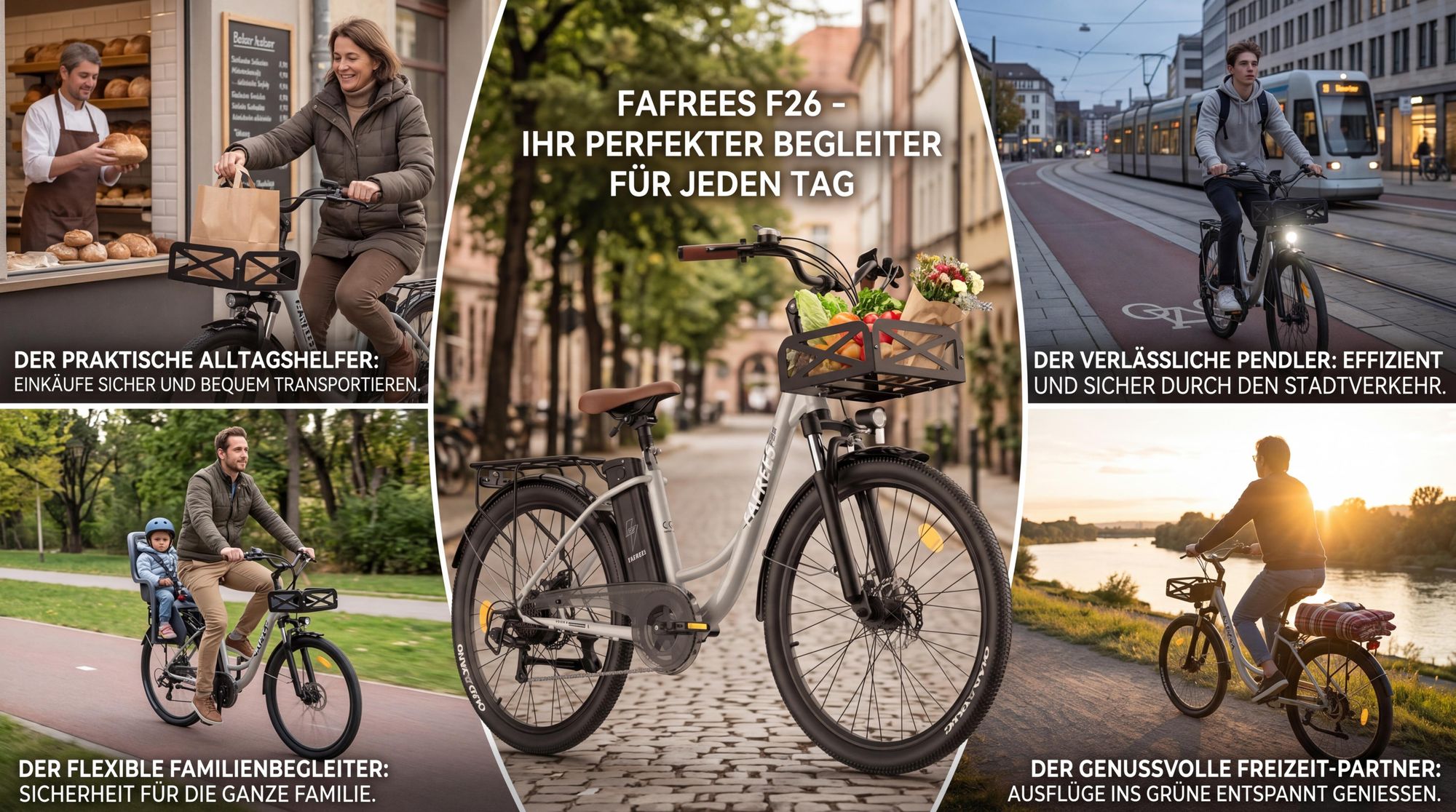 E-Bike Pannensichere Reifen 26 Zoll 158 - 198 cm MTB 36 V 250 W bis zu 160 - 200 km Mountainbike Wasserdicht IP54 mit 7 Gang, Grau