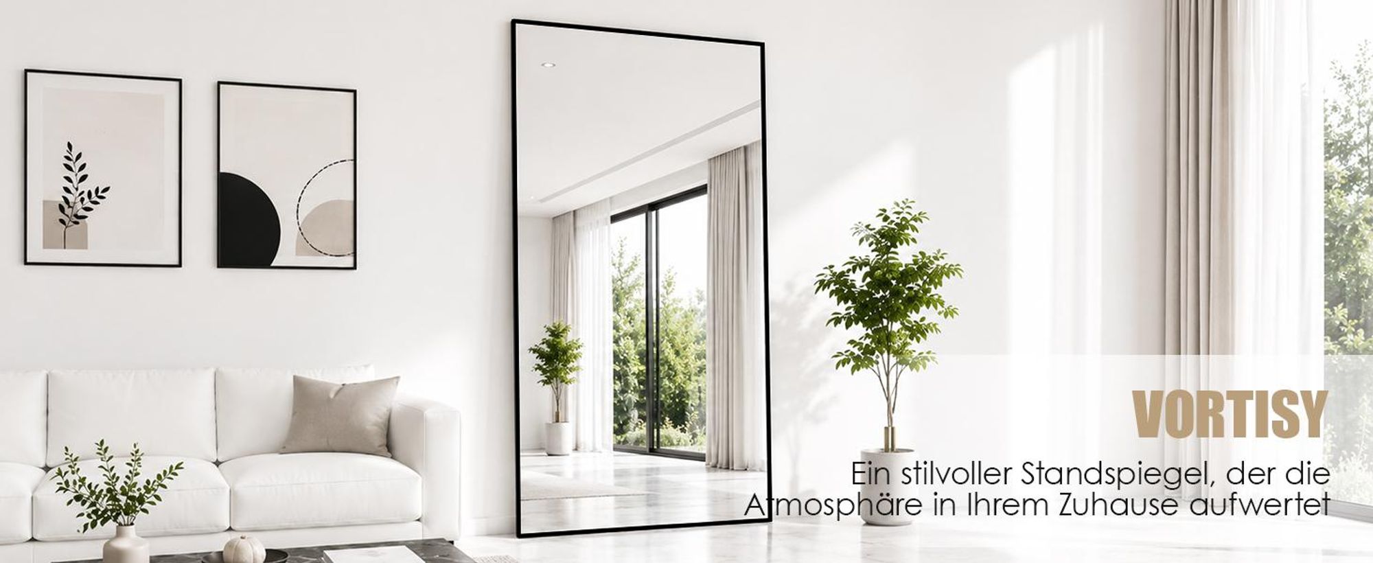 Vortisys 198 x 89 cm Rechteckiger Ganzkörperspiegel Rahmen aus Aluminiumlegierung Gehärtetes Glas Geeignet für Schlafzimmer und Wohnzimmer Schwarz