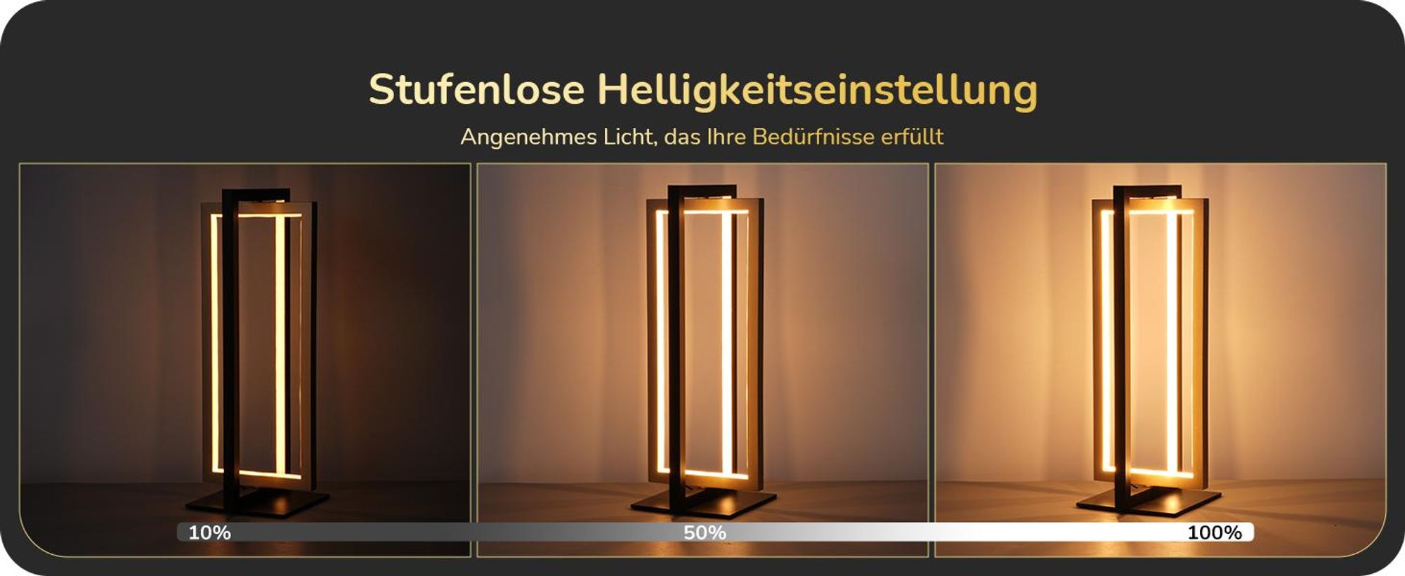 EDISHINE LED Tischlampe Touch Dimmbar, Rotatable Nachttischlampe, Schwarz Gold
