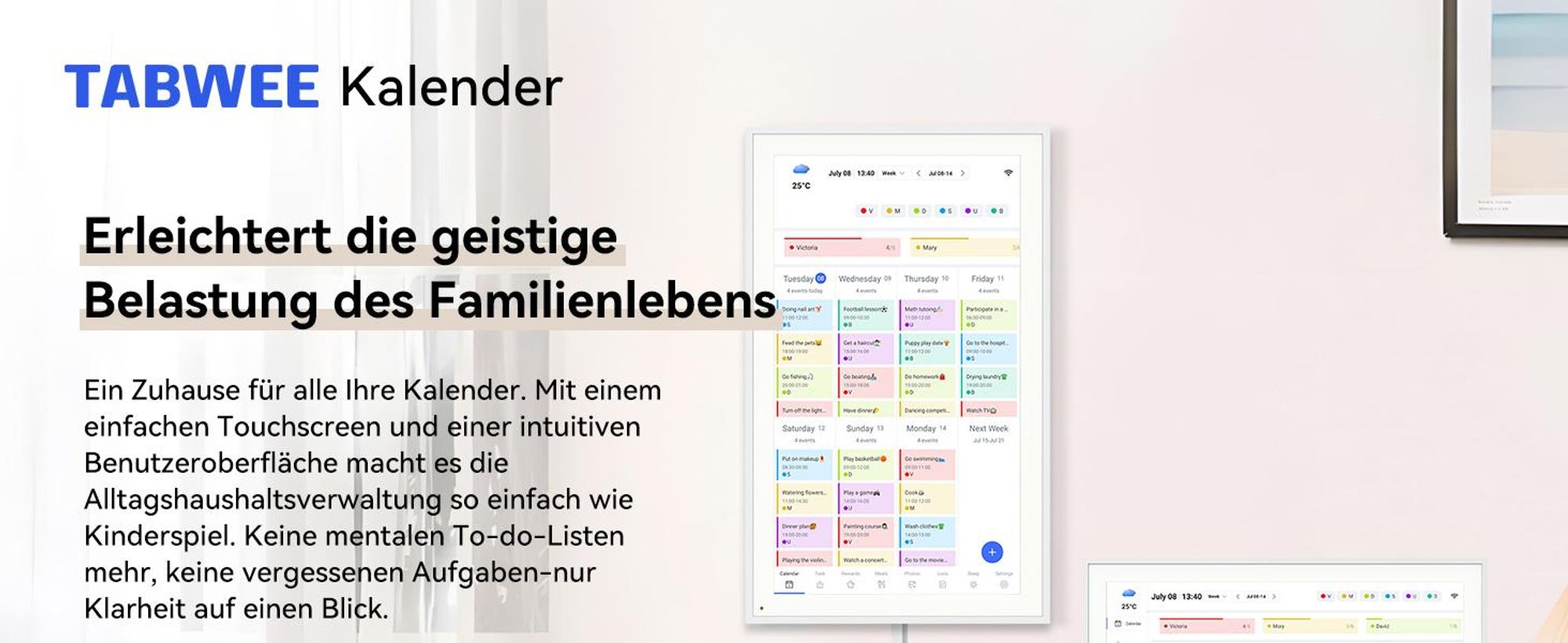 TABWEE P15 15,6 Zoll Digitaler Kalender und Desktop Bilderrahmen mit Touchscreen, WLAN, 1280x800 Auflösung, 16:10, Multi-Device-Sync und Sharing