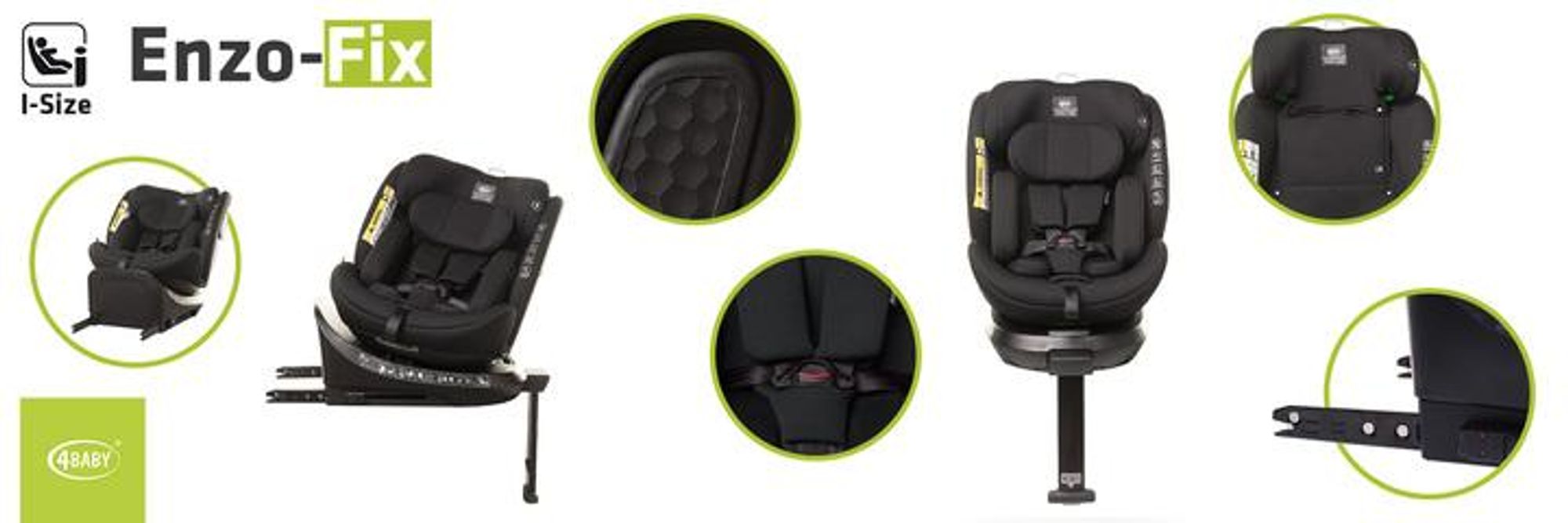 4Baby | Kindersitz - 360° Drehbar - mit ISOFIX, I-SIZE, 40-150 cm, zusätzlicher Seitenschutz, vorwärts- und rückwärtsgerichtet - Schwarz - ENZO-FIX