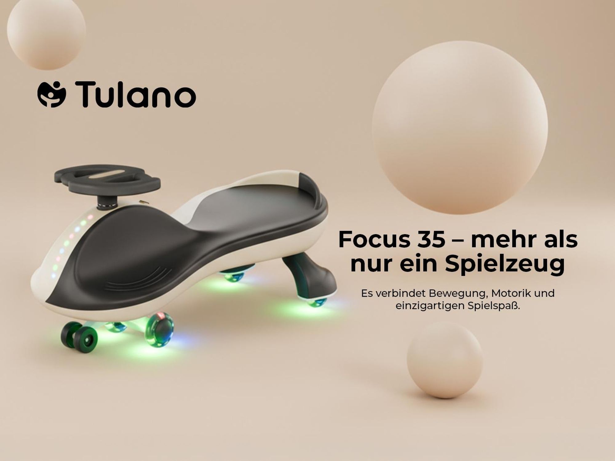 Rutschauto für Kinder Tulano Focus 35 Beige - Gravity Ride-On Fahrzeug mit LED-Lichtern für Kinder ab 3 Jahren - Auto Swing Car Rutscher