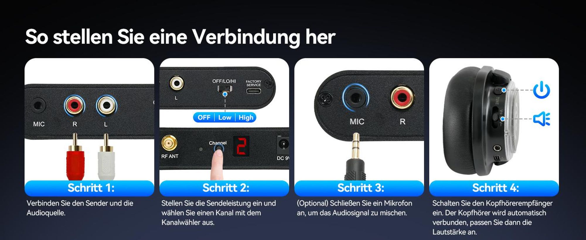 Retekess TA004 Silent Disco Starter Kit, Kopfhörer Wireless für TV, 200M, HIFI-Klangqualität, 20 Kopfhörer, Kopfhörer für Partys, Fitnessstud, Yoga