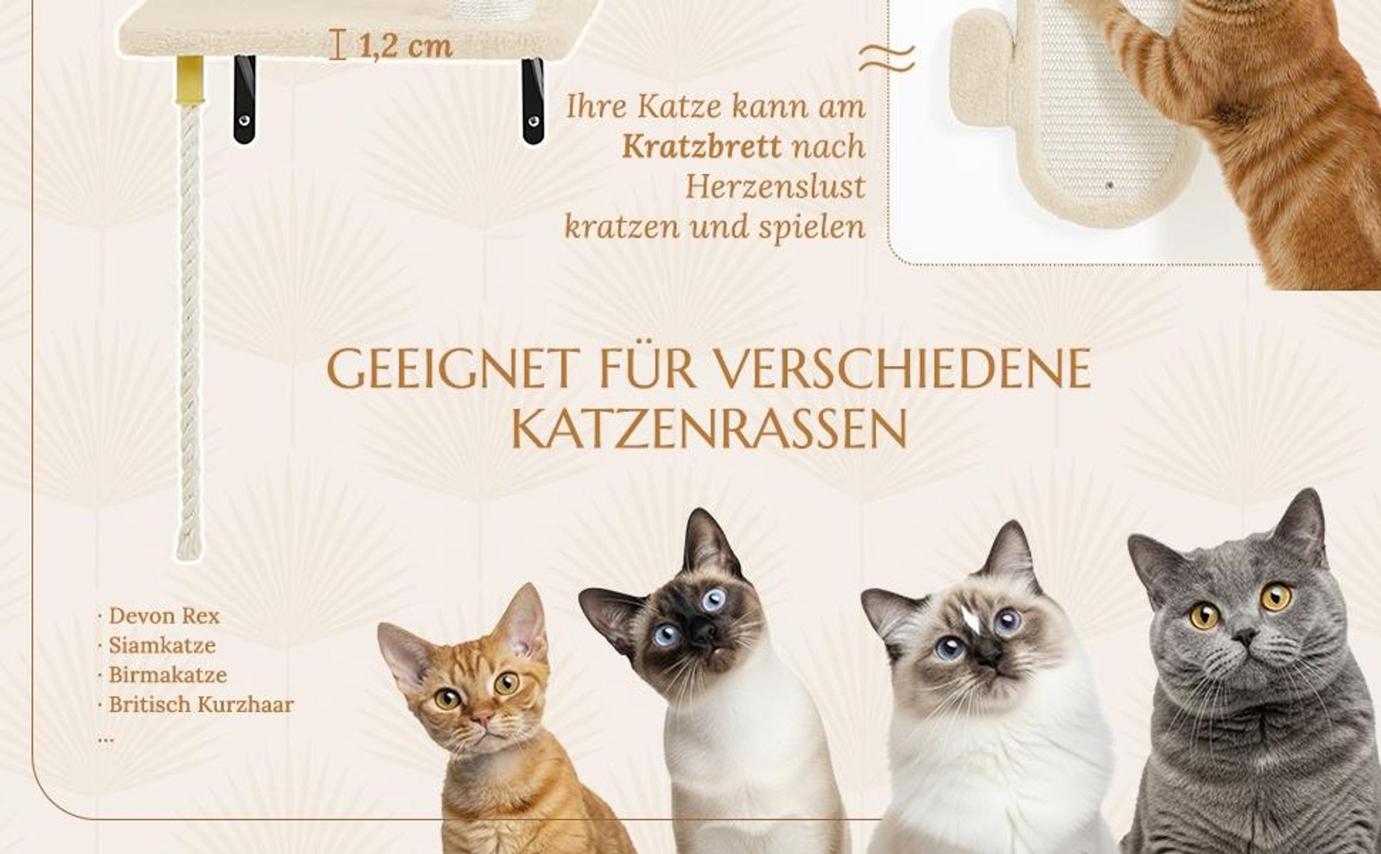 Yaheetech Katzen Kletterwand, 4er Set, inkl. Katzenhöhle Katzenliege Plattformen Kratzbrett & Katzenkorb, Beige