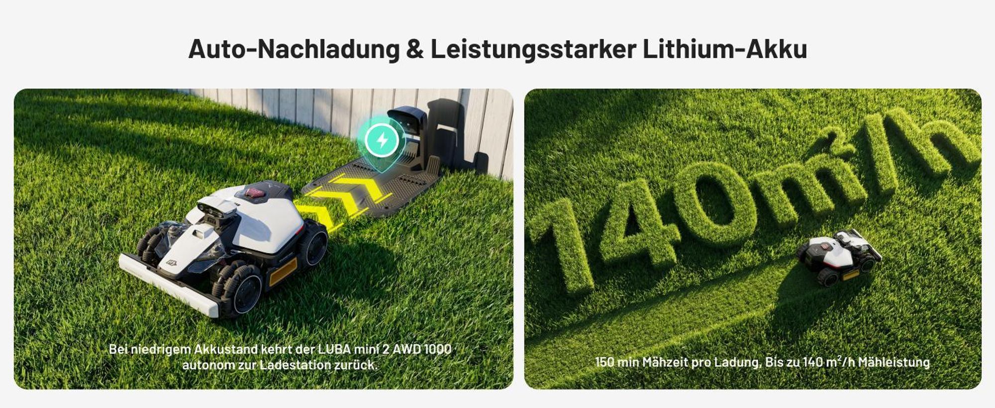 Mähroboter Mammotion LUBA Mini 2 AWD 1000, ohne Kabel, für bis zu 1000m², Triple-Kamera-KI + NetRTK, Randmähen, DropMow, 80% Steigung, 4G Moudel, APP