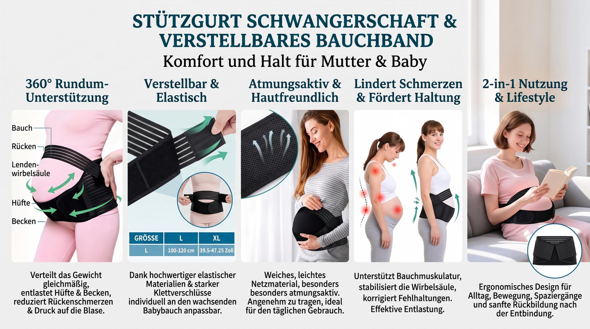 Stützgurt Schwangerschaft Verstellbar Bauchband Verstellbarer Schwangerschaftsgürtel L，elastischer Bauchstützgurt, atmungsaktiv