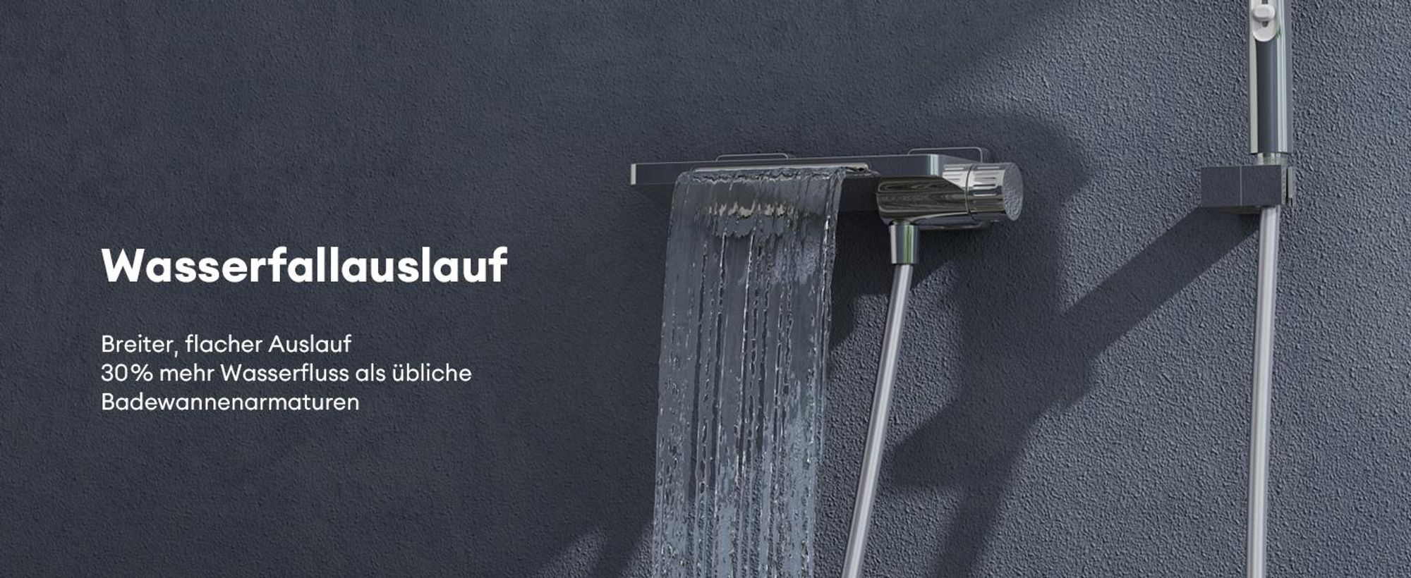 doporro Badewannenarmatur mit Handbrause, Wasserfall Wannenarmatur aus Vollmessing, Armatur Badewanne Wandarmatur, Wandmontage Silber DSN-403