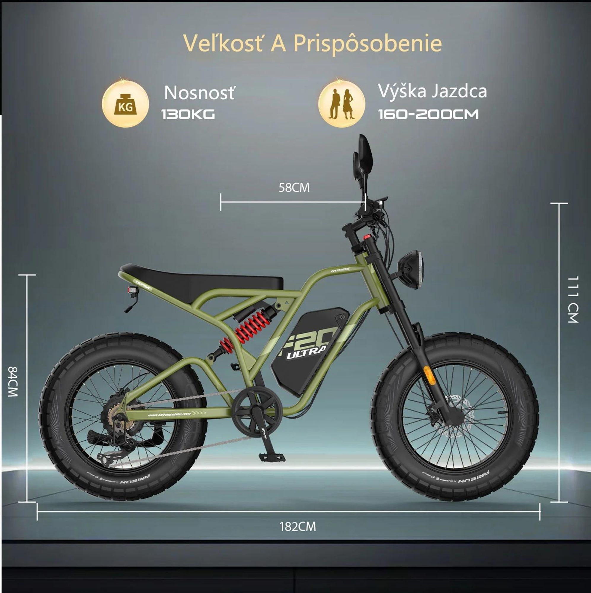 FAFREES F20 Ultra Elektrický bicykel (Typové schválenie EÚ L1e-B) - Batéria 48V25AH 20-Palcové Pneumatiky Mechanické brzdy - Zelená